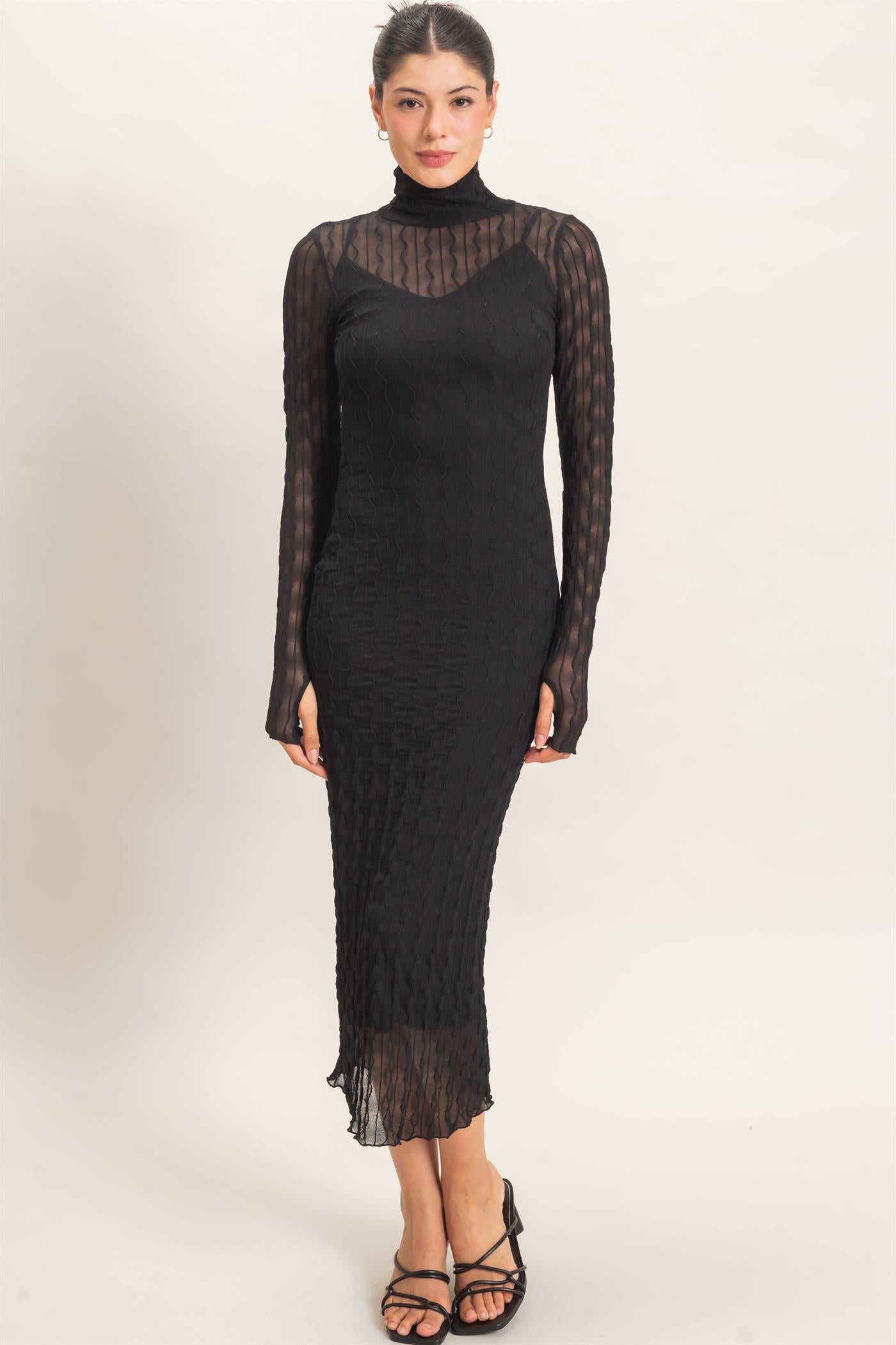 Wholesale Mesh Knit Maxi Dress Dresses HF26C890 BLACK HYFVE