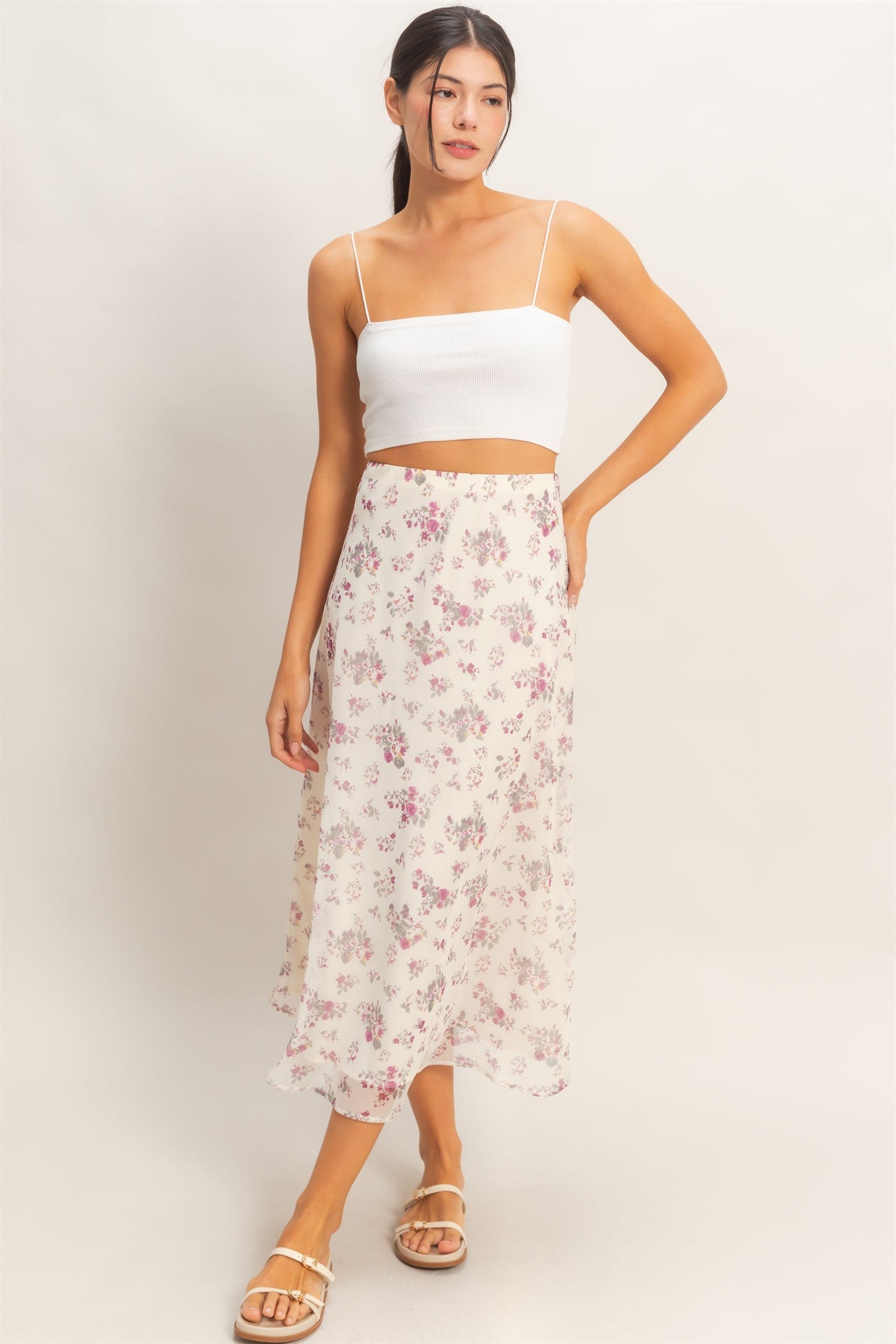 Wholesale Floral Print Bias Skirt Skirts HF26E649 ROSE WINE HYFVE