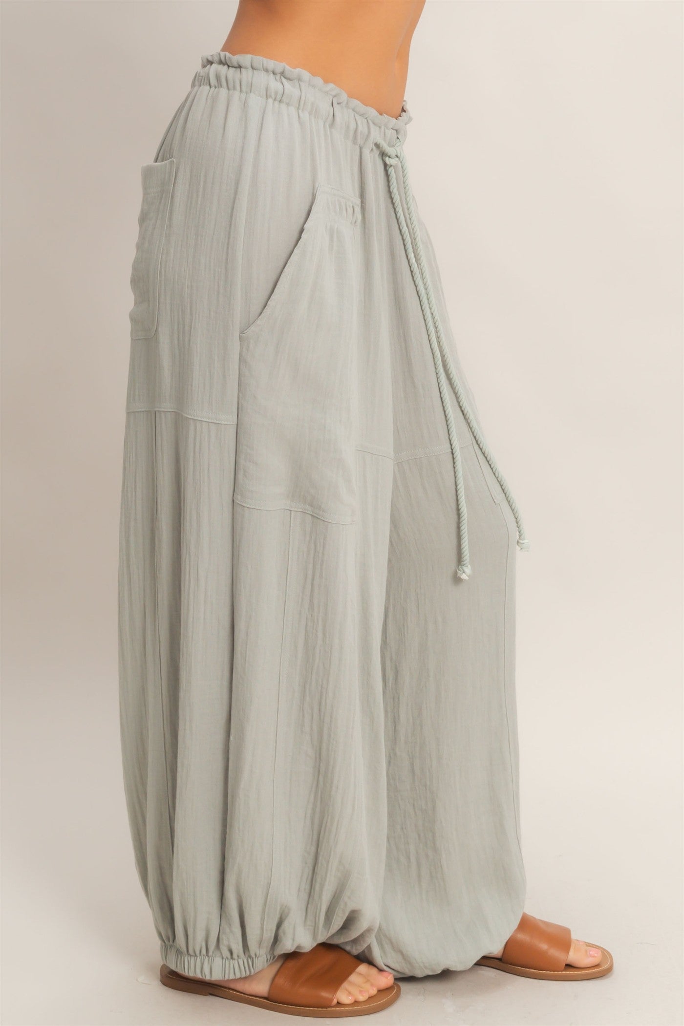 Wholesale Elastic Hem Drawstring Pants Pants HF26A905-D DUSTY SAGE HYFVE