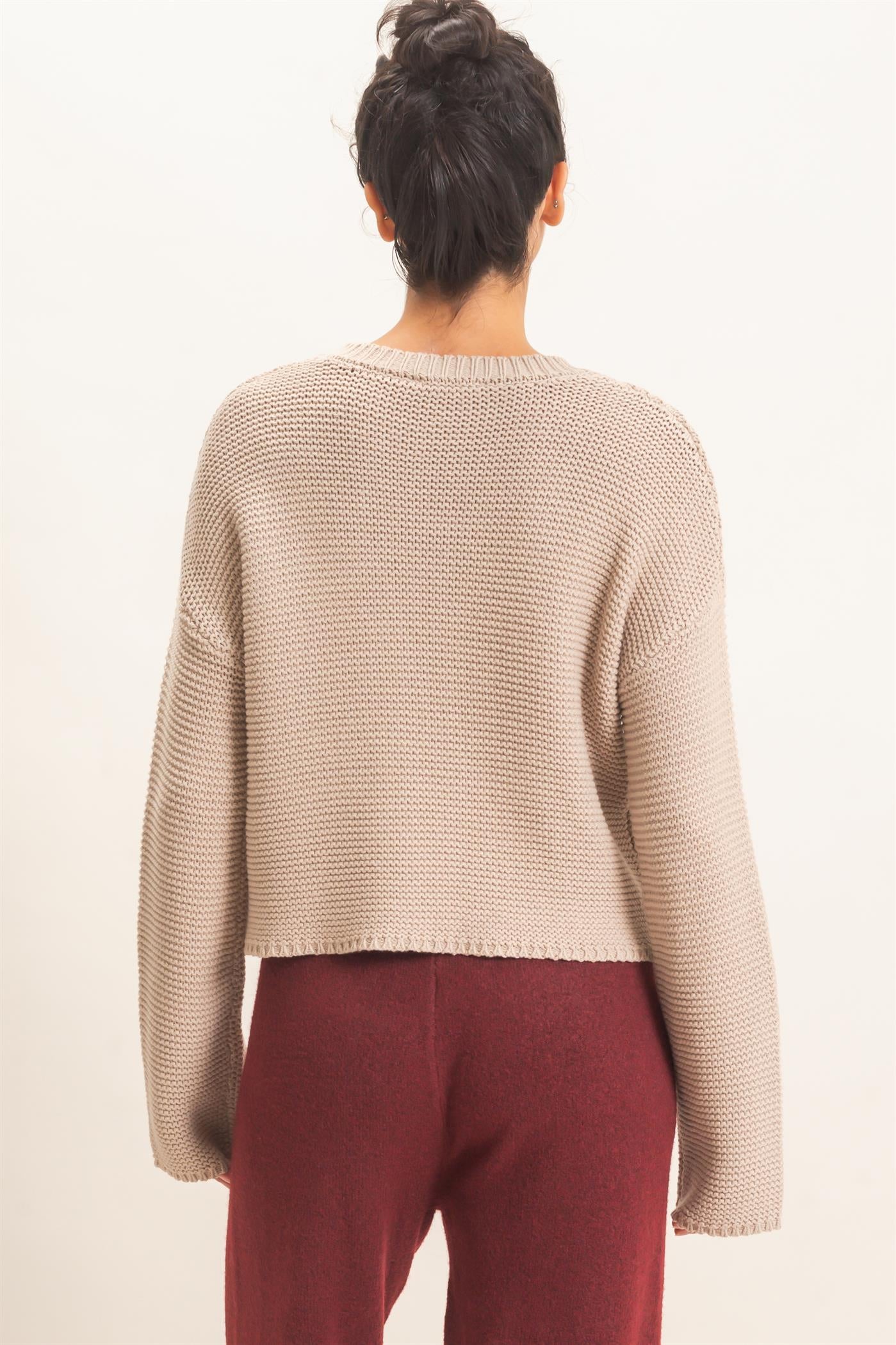 Wholesale Textured Knit Crew Neck Sweater Sweaters DZ26F395 TAUPE DOUBLE ZERO