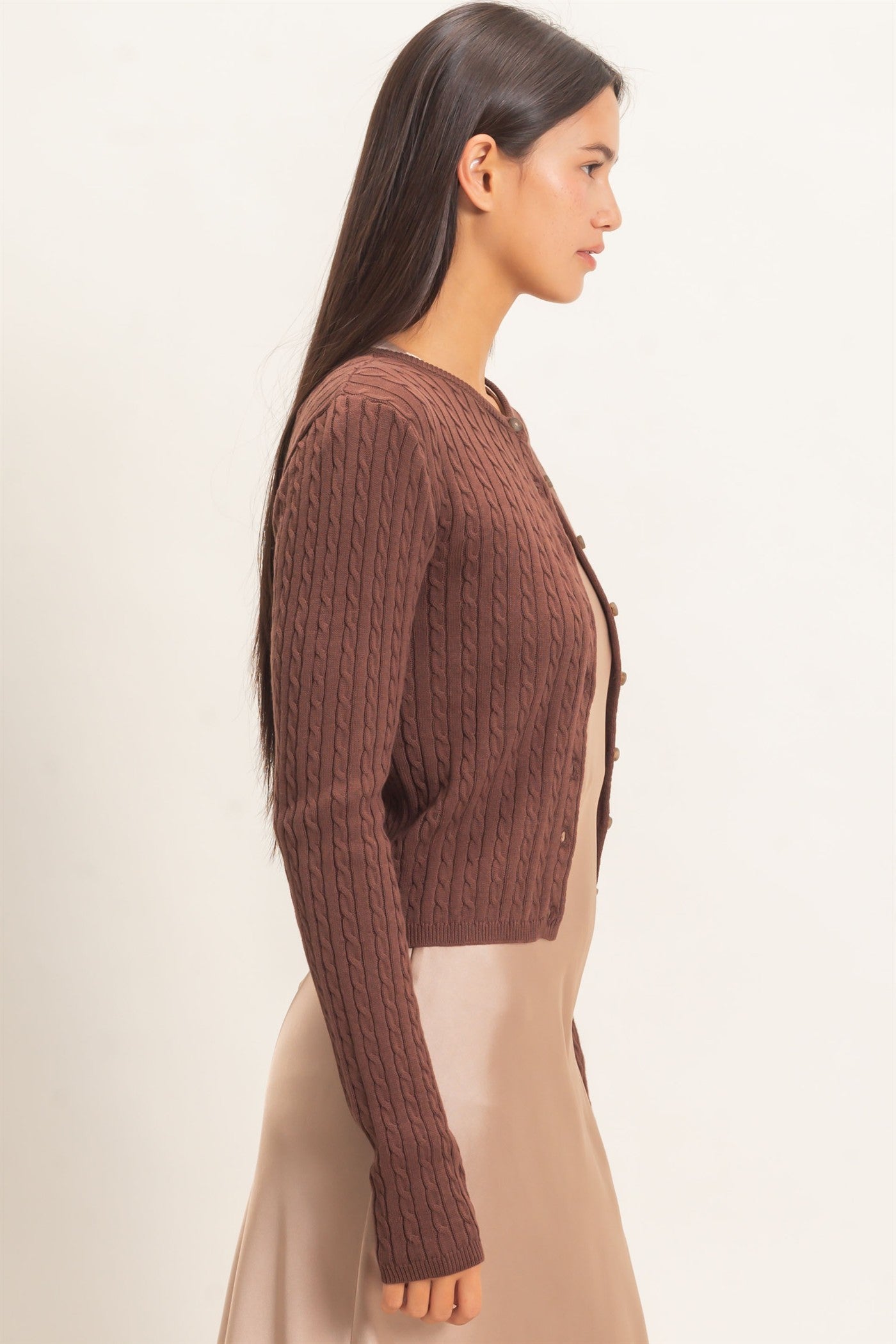 Wholesale Cable Knit Cardigan Cardigans DZ26E256 DARK BROWN DOUBLE ZERO