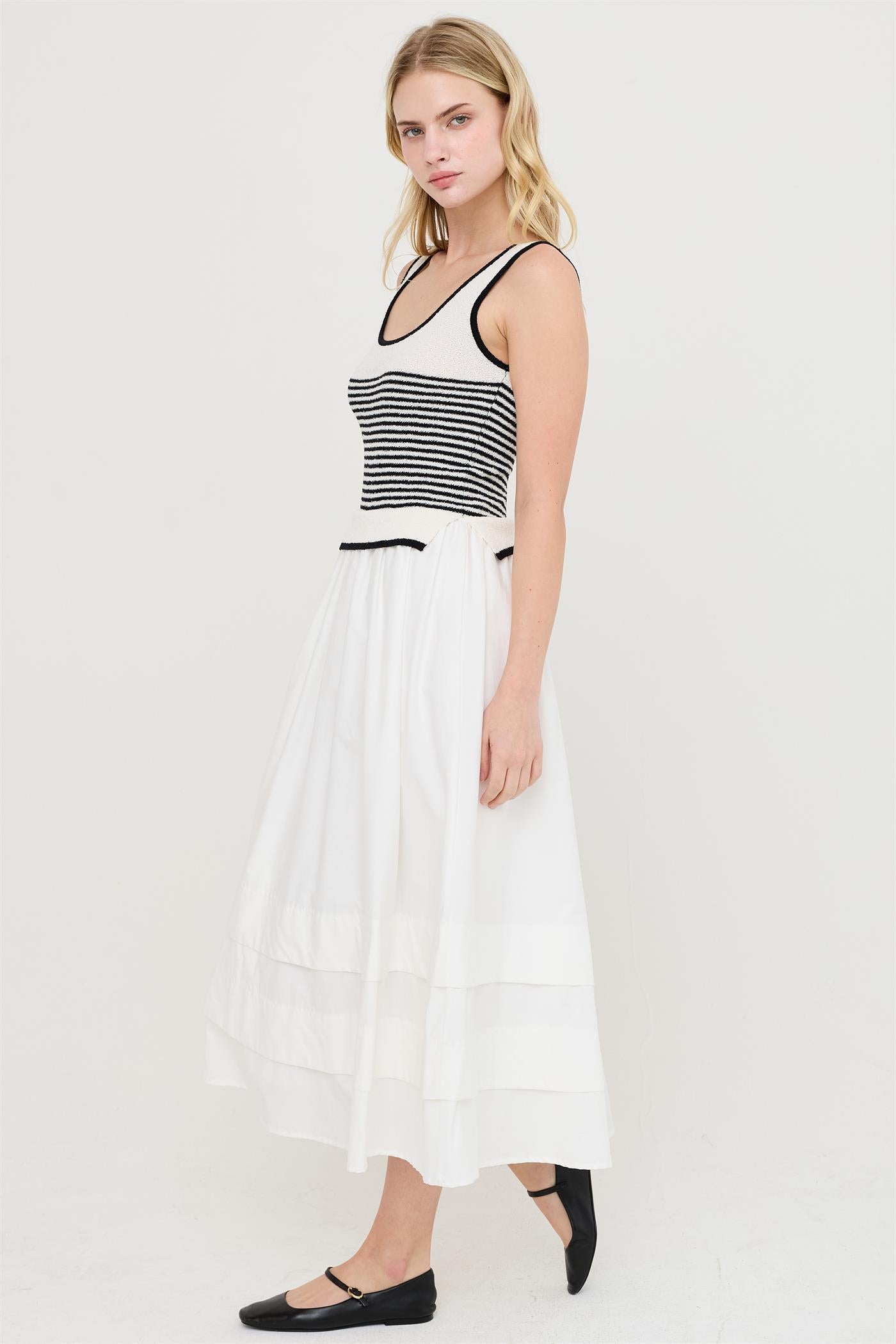 Wholesale Striped Knit Scoop Neck Dress Dresses HF26A338 CREAM HYFVE