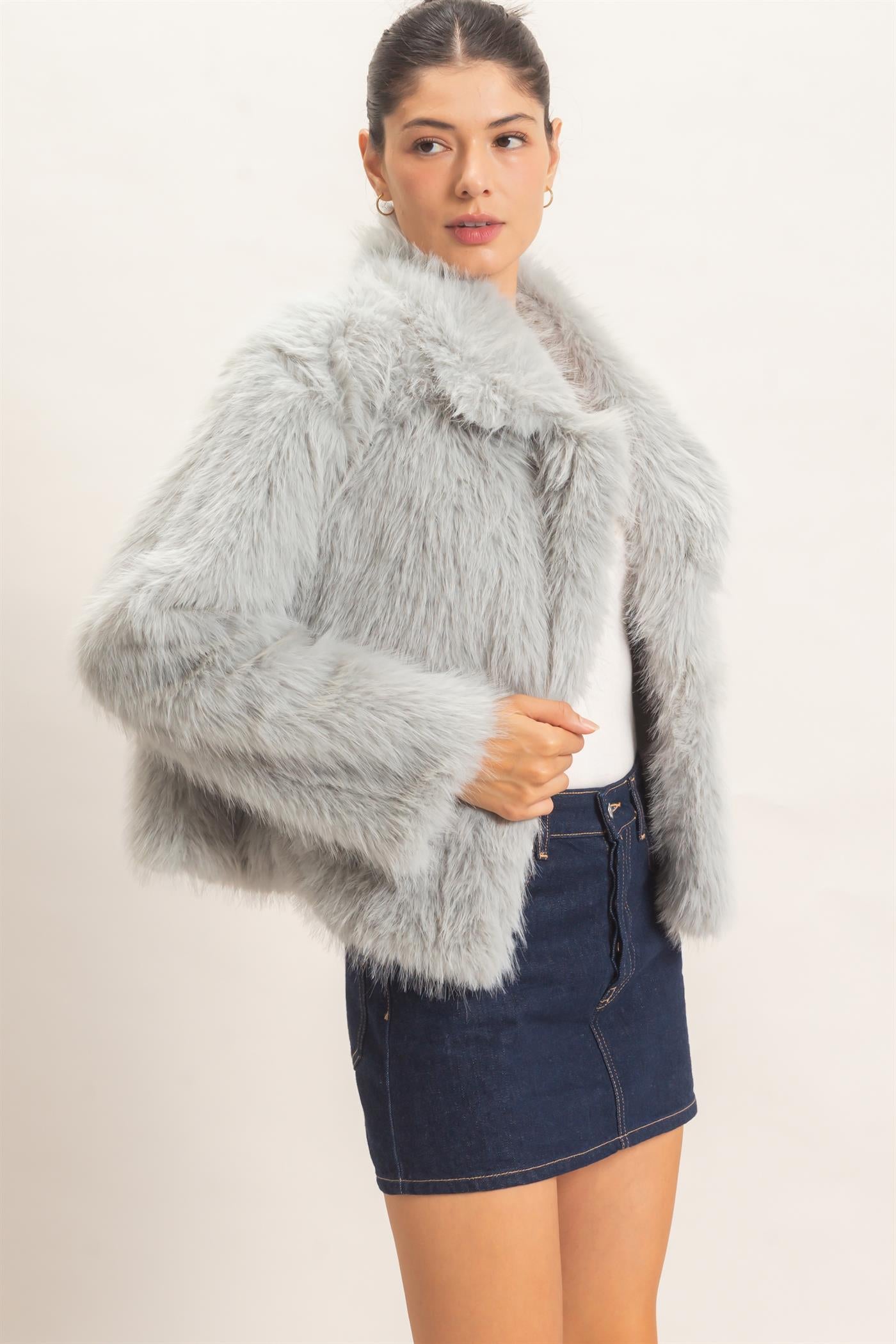 Wholesale Shawl Collar Faux Fur Jacket Outerwear HF26F207-D MINT HYFVE