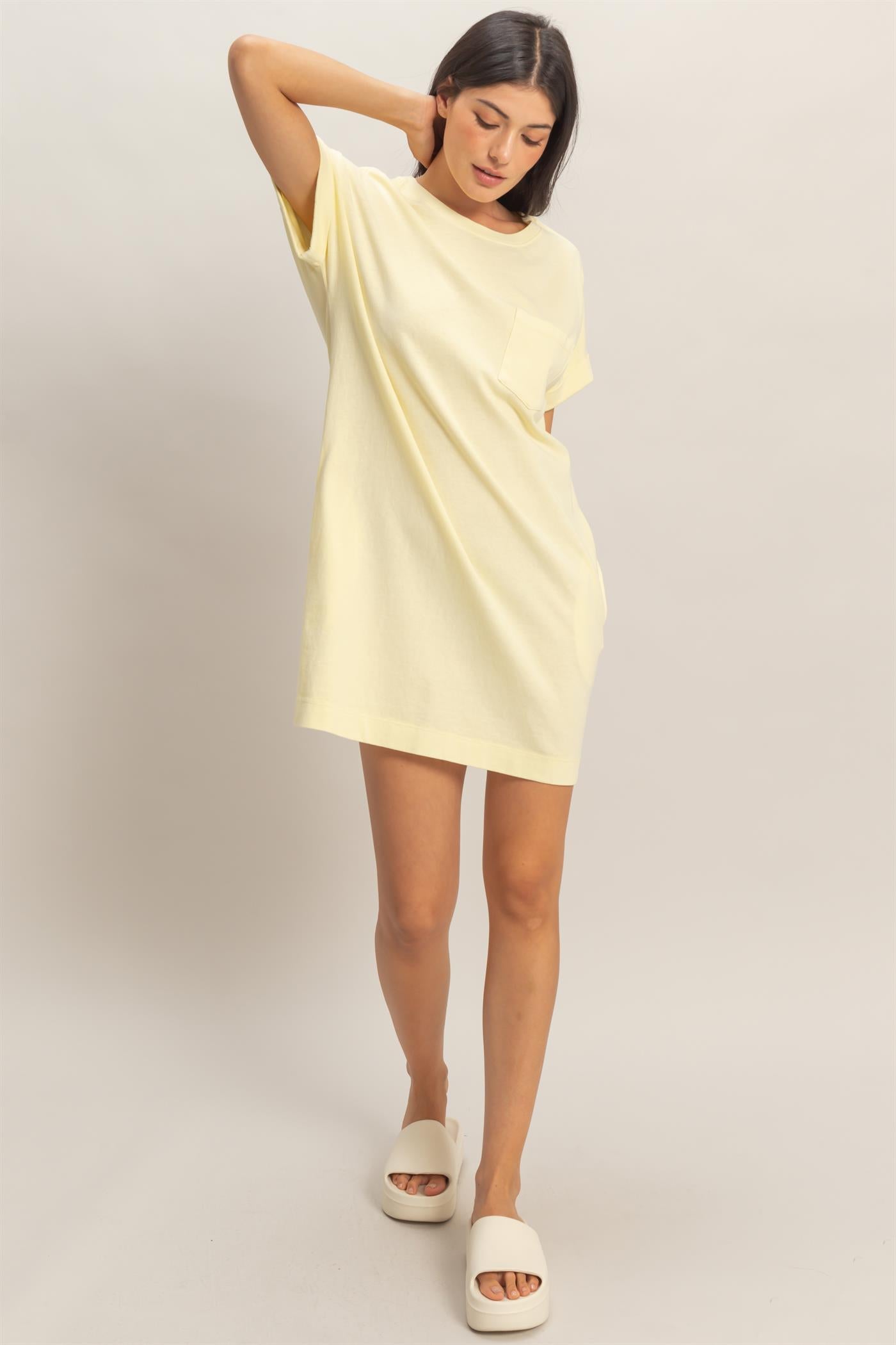 Wholesale Round Neck T-Shirt Mini Dress Dresses DZ26A029 PALE YELLOW DOUBLE ZERO