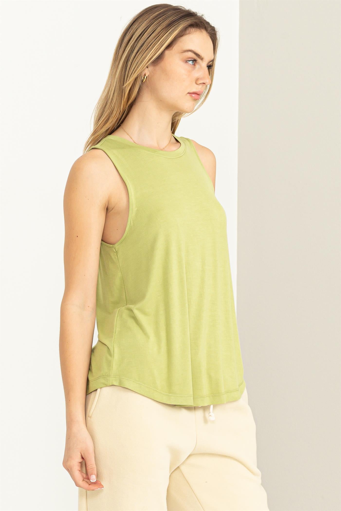 Wholesale Sleeveless Tank Top Clothing Tops DZ23A195 PALE OLIVE DOUBLE ZERO