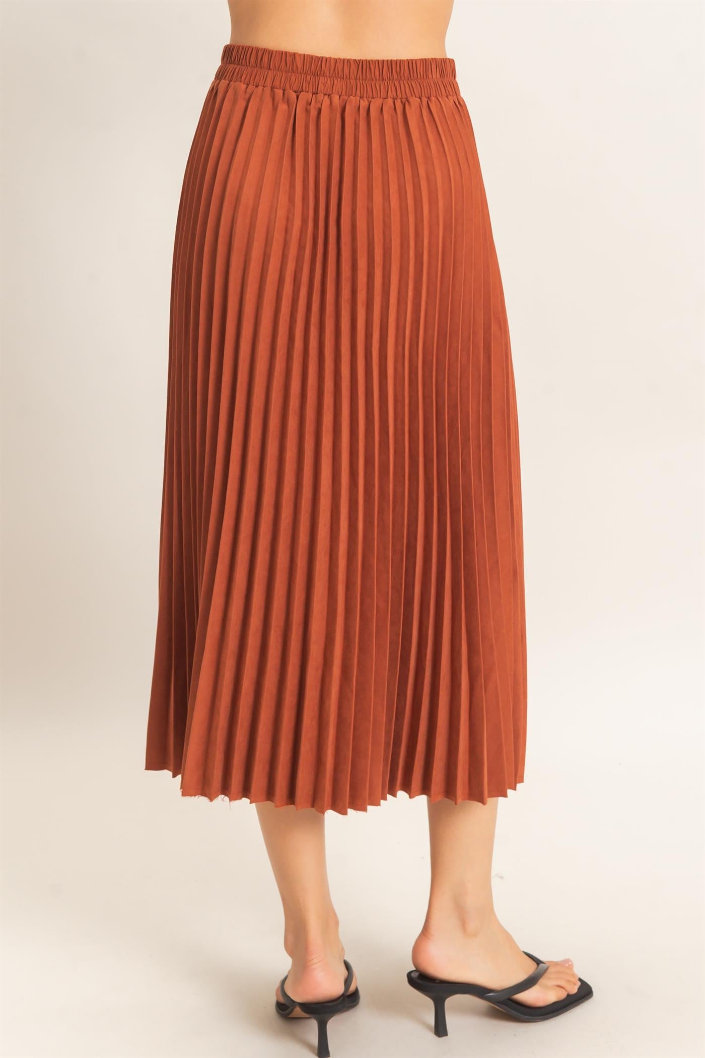 Wholesale Suede Accordion Pleated Skirt Skirts HF26F084-D RUST HYFVE