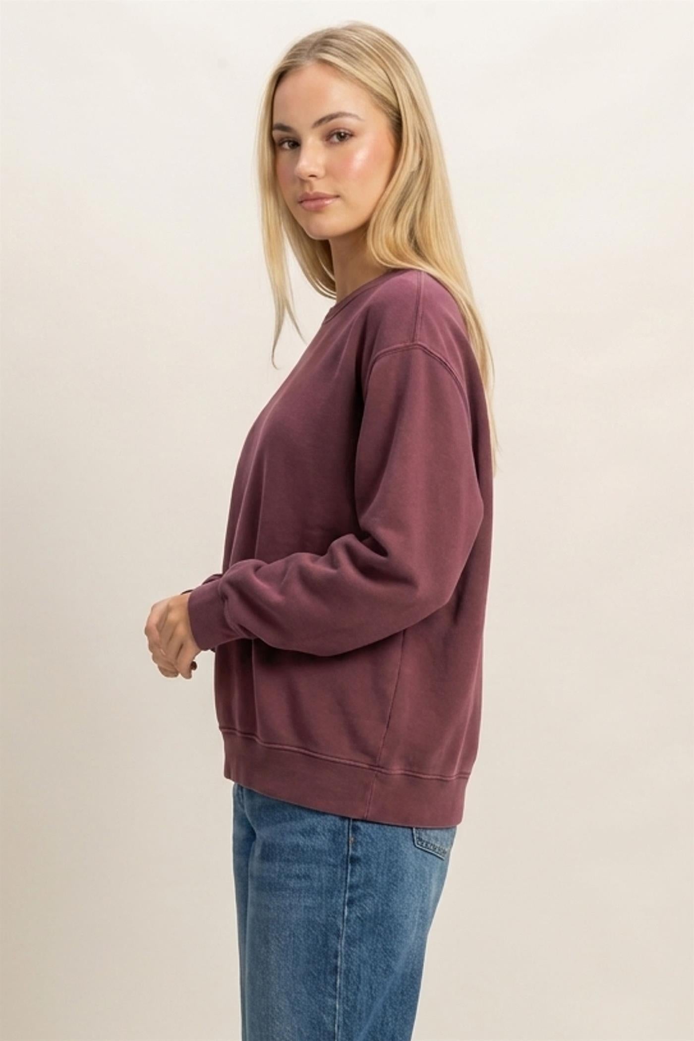 Wholesale Mineral Wash Crew Neck Sweatshirt Sweatshirts DZ26E990 DARK CHERRY DOUBLE ZERO