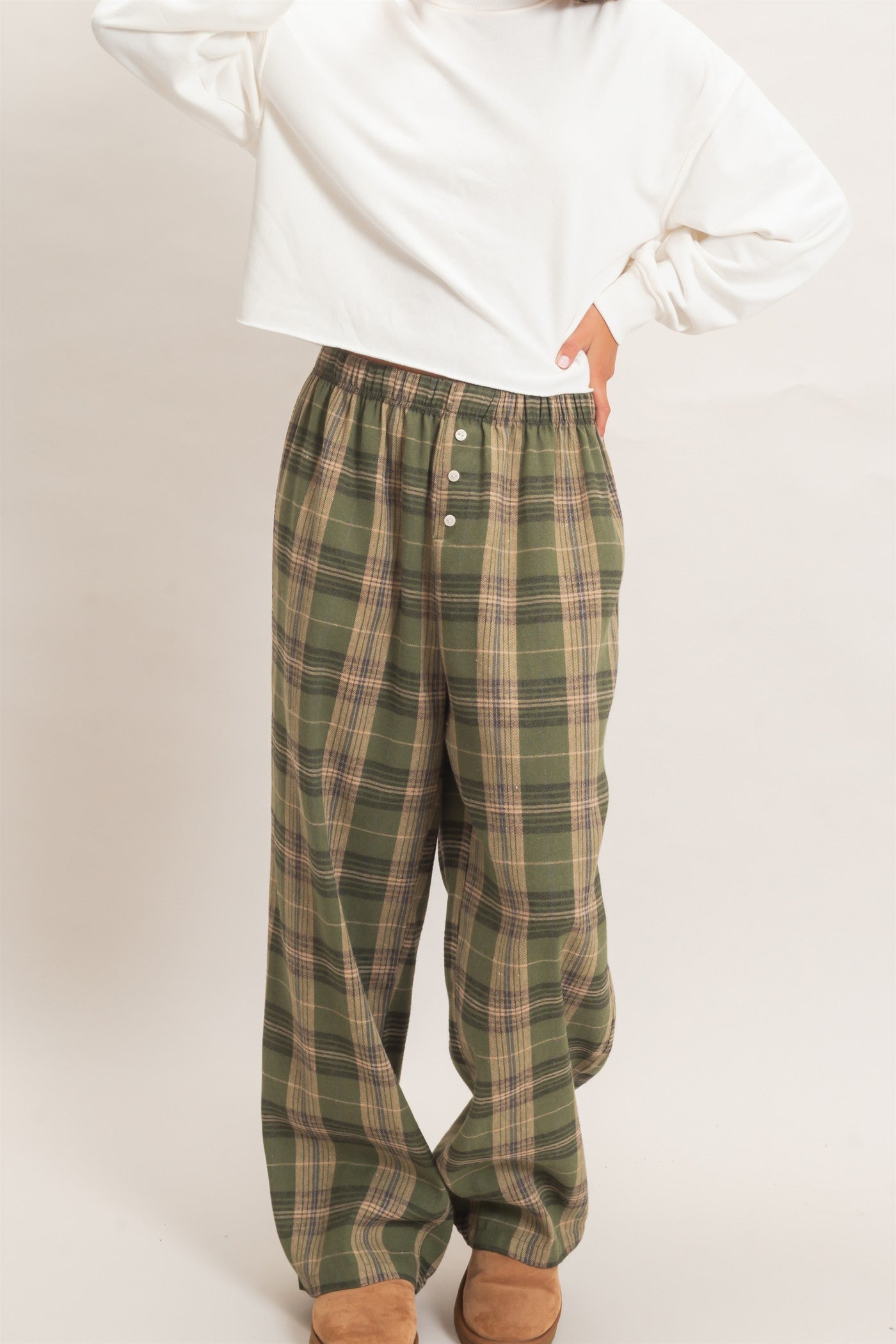 Wholesale Plaid Wide-Leg Pants Pants DZ26F271 OLIVE DOUBLE ZERO