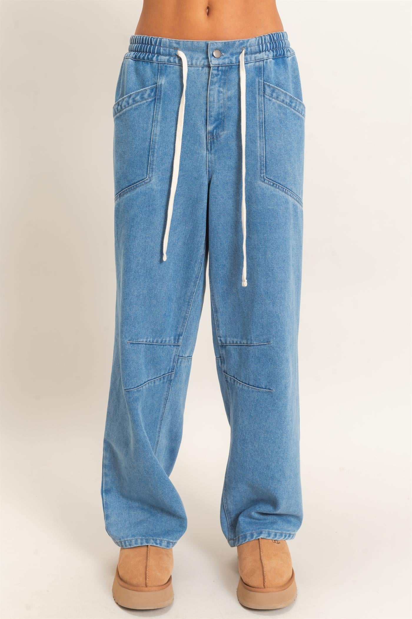 Wholesale Elastic Waist Denim Pants Pants DZ26F306 MEDIUM BLUE DOUBLE ZERO