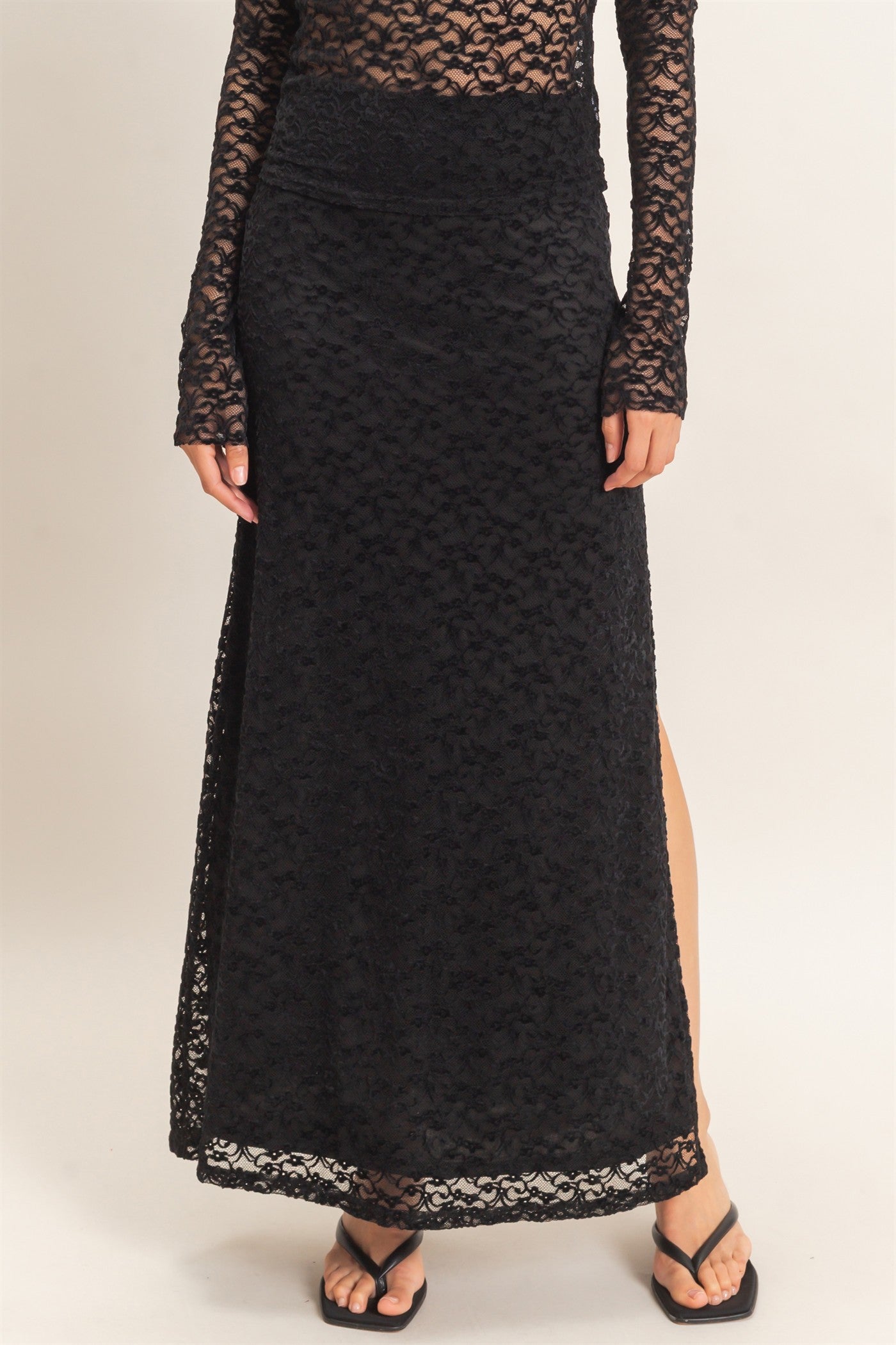 Wholesale Velvet Lace Maxi Skirt Skirts HF26E702 BLACK HYFVE
