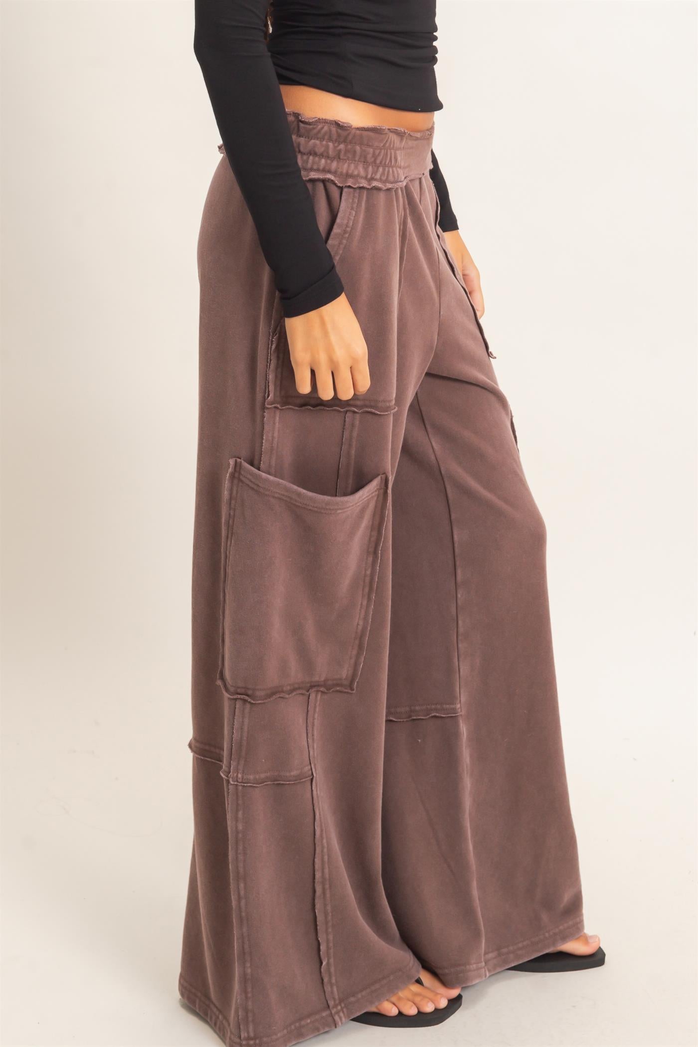 Wholesale Mineral Wash Cargo Pocket Pants Pants DZ26C963 DARK BROWN DOUBLE ZERO