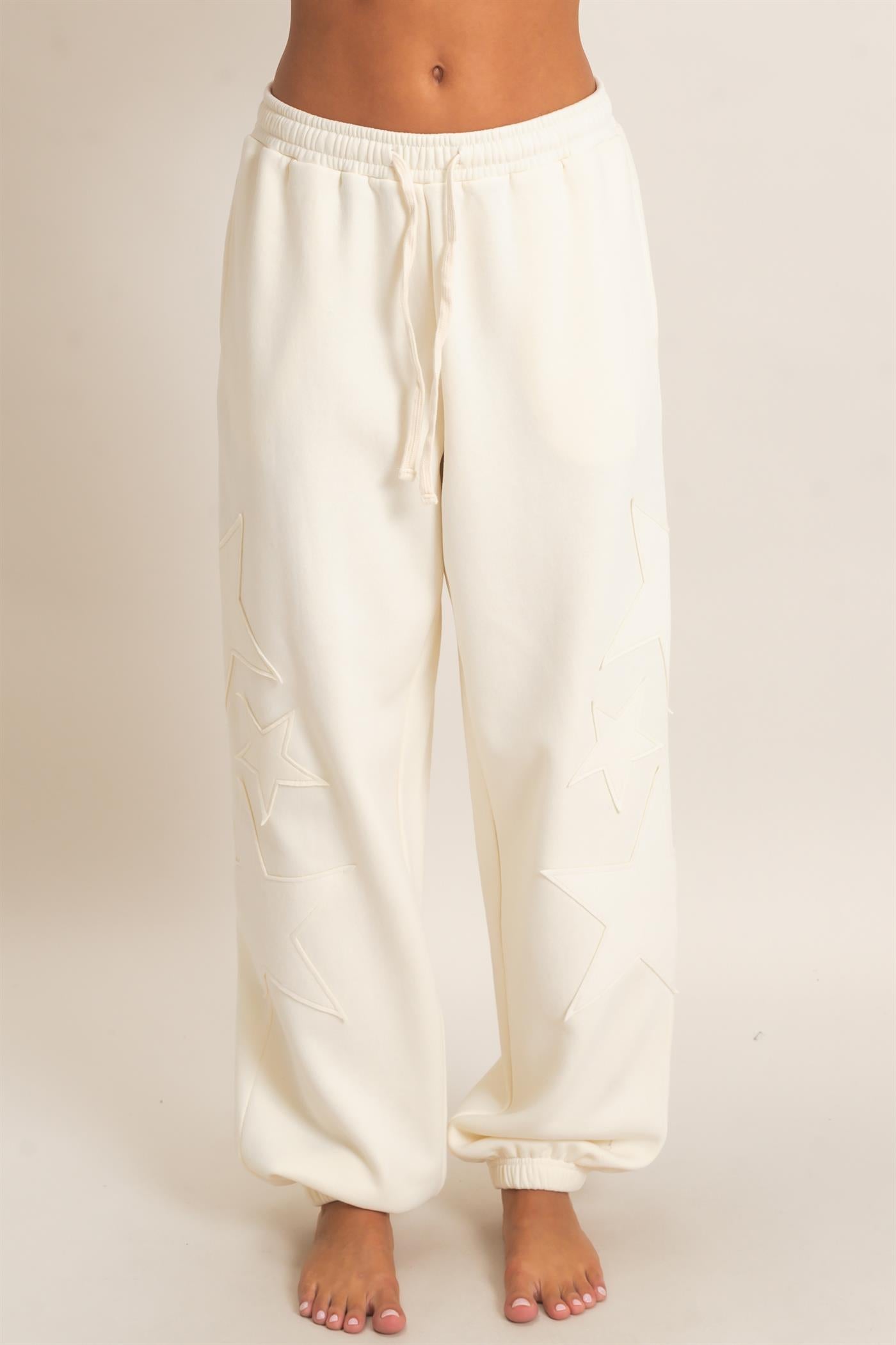 Wholesale Star Patch Jogger Pants Joggers DZ26E889 CREAM DOUBLE ZERO