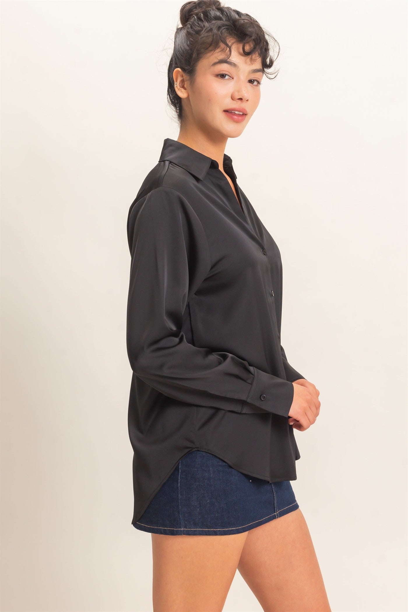Wholesale Satin Button-Down Shirts Shirts DZ26E265 BLACK DOUBLE ZERO