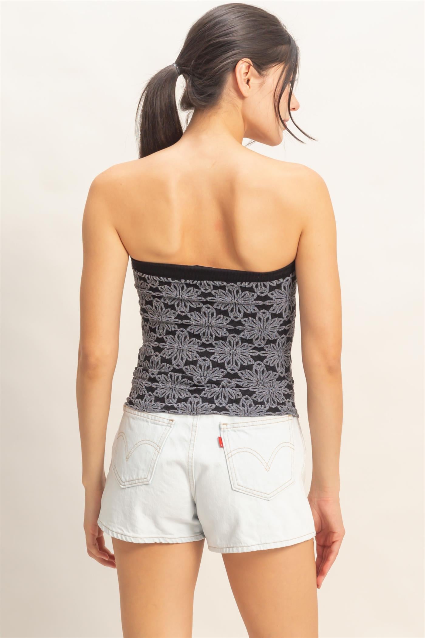 Wholesale Strapless Jacquard Top Clothing Tops HF26E219 BLACK HYFVE