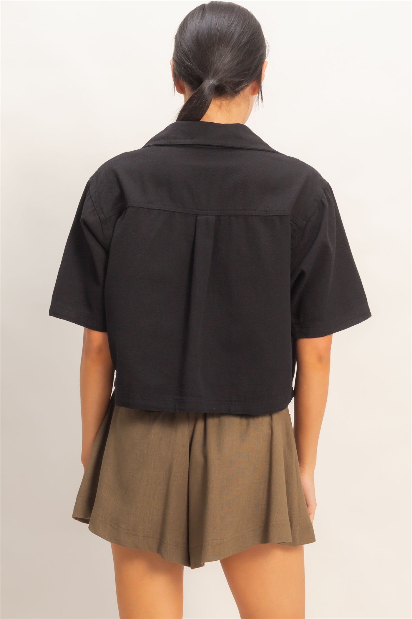 Wholesale Collared V-Neck Top Clothing Tops HF26E444 BLACK HYFVE