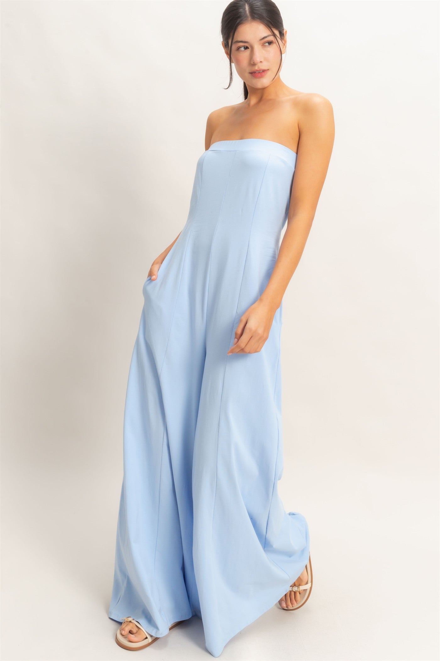 Wholesale Strapless Wide-Leg Jumpsuit Clothing HF26C314 BLUE HYFVE