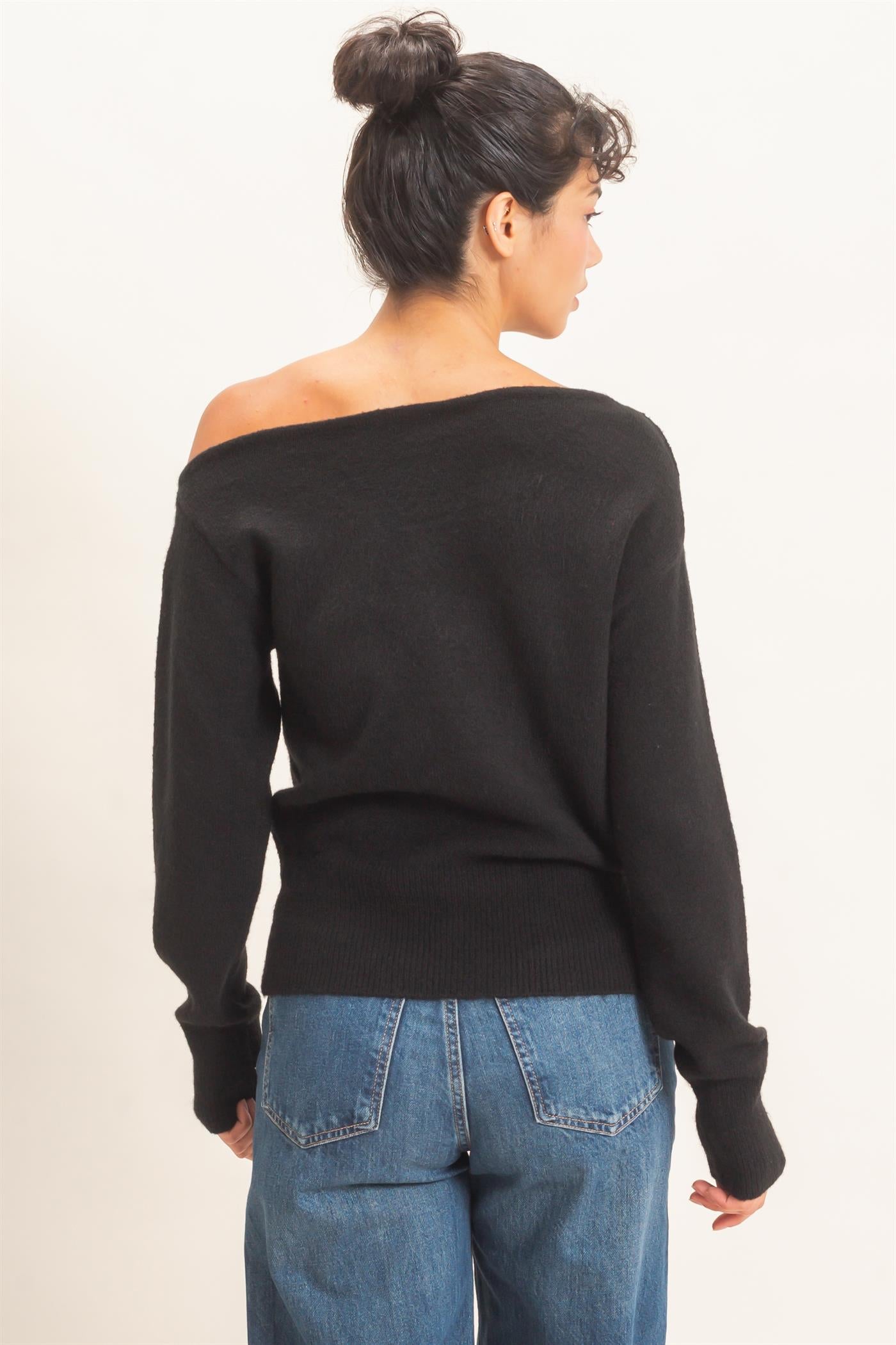 Wholesale Off The Shoulder Sweater Top Sweaters DZ26F290 BLACK DOUBLE ZERO