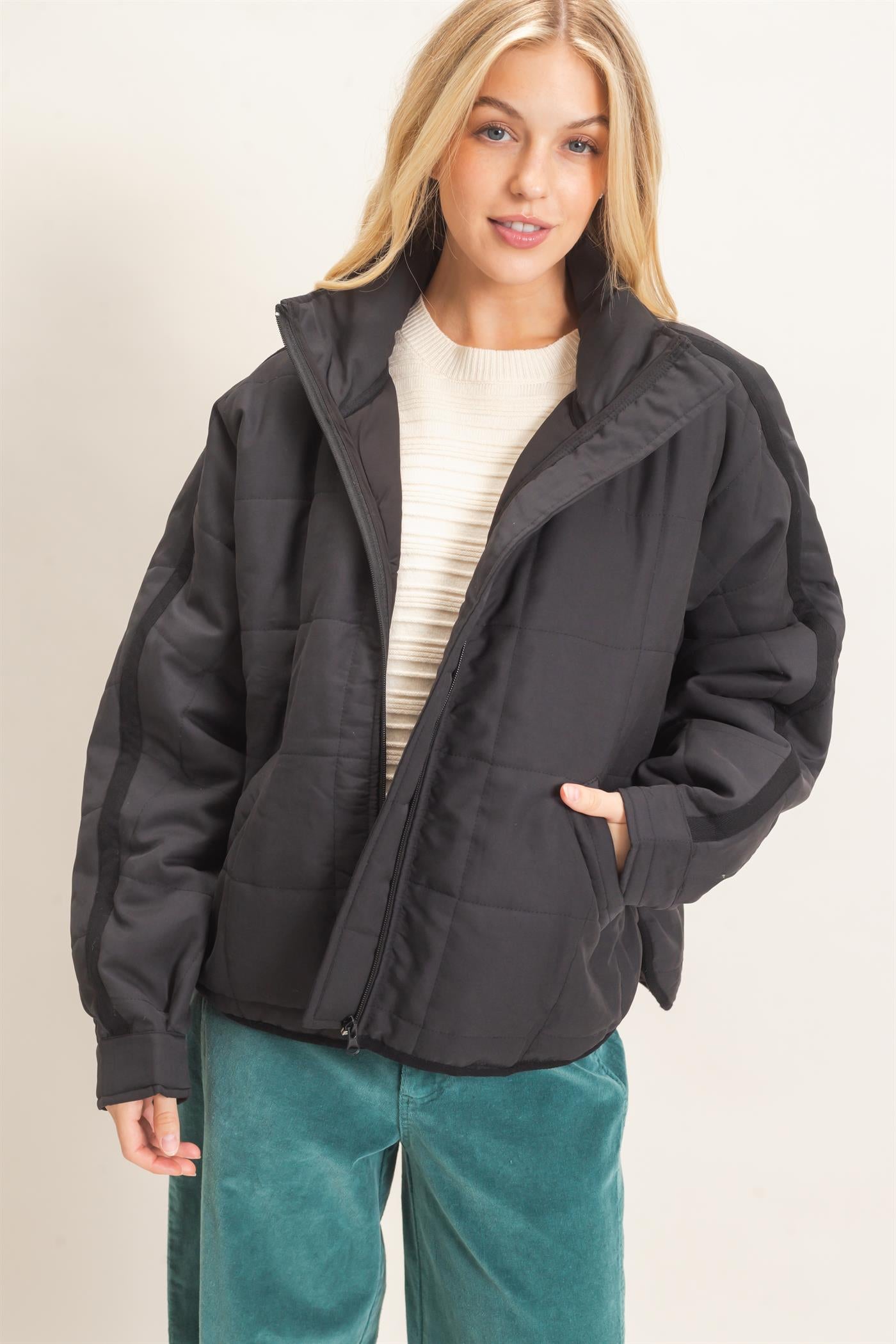 Wholesale Quilted High Collar Jacket Coats & Jackets HF26F167-D BLACK HYFVE