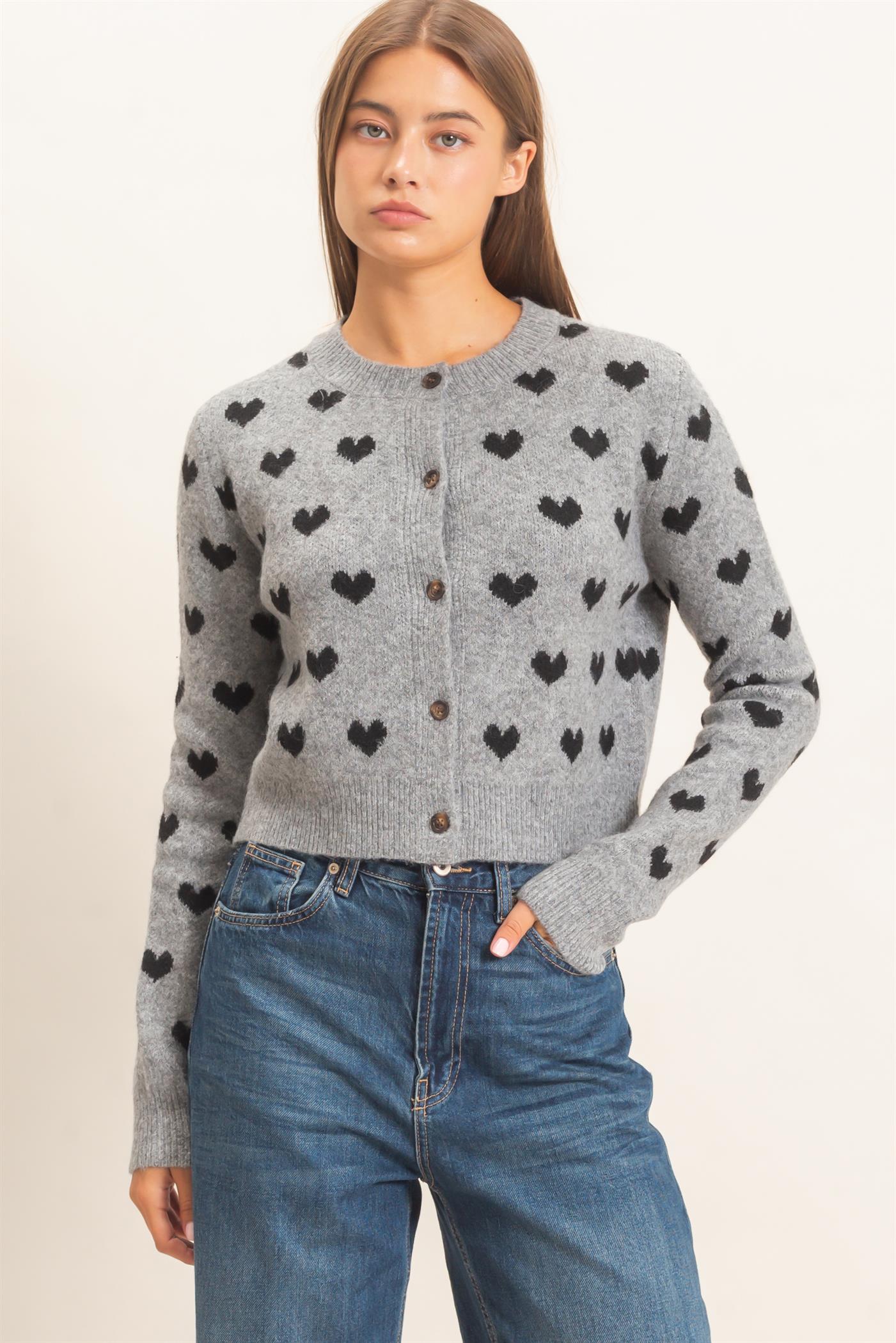 Wholesale Heart Pattern Cardigan Cardigans DZ26E320 HEATHER GRAY DOUBLE ZERO