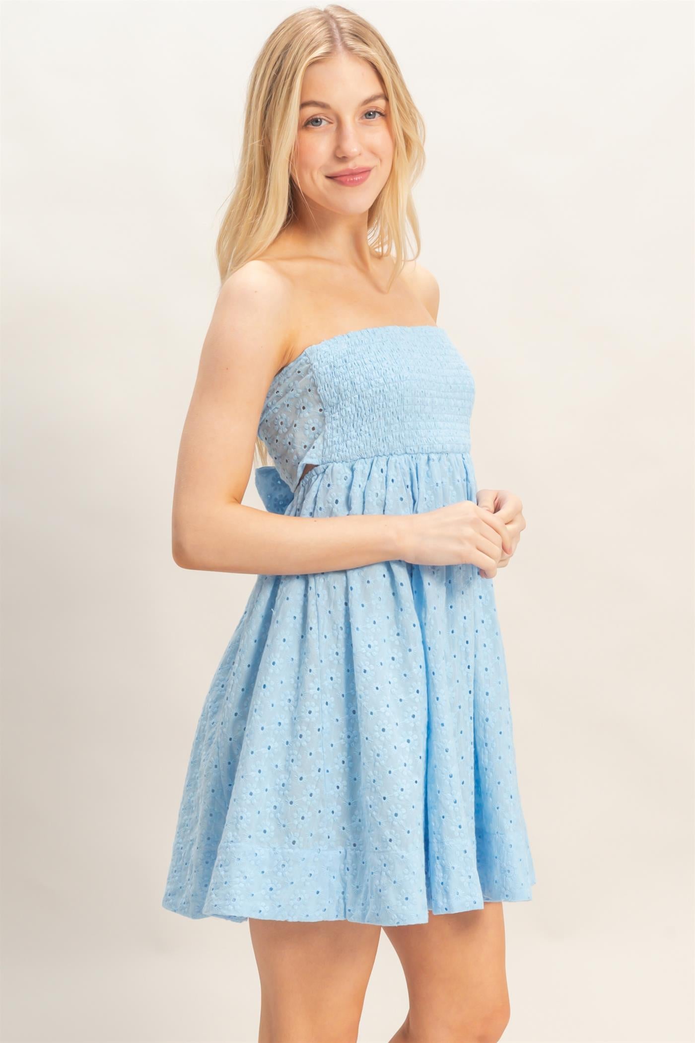Wholesale Smocked Tube Top Dress Dresses HF26A246 SKY BLUE HYFVE