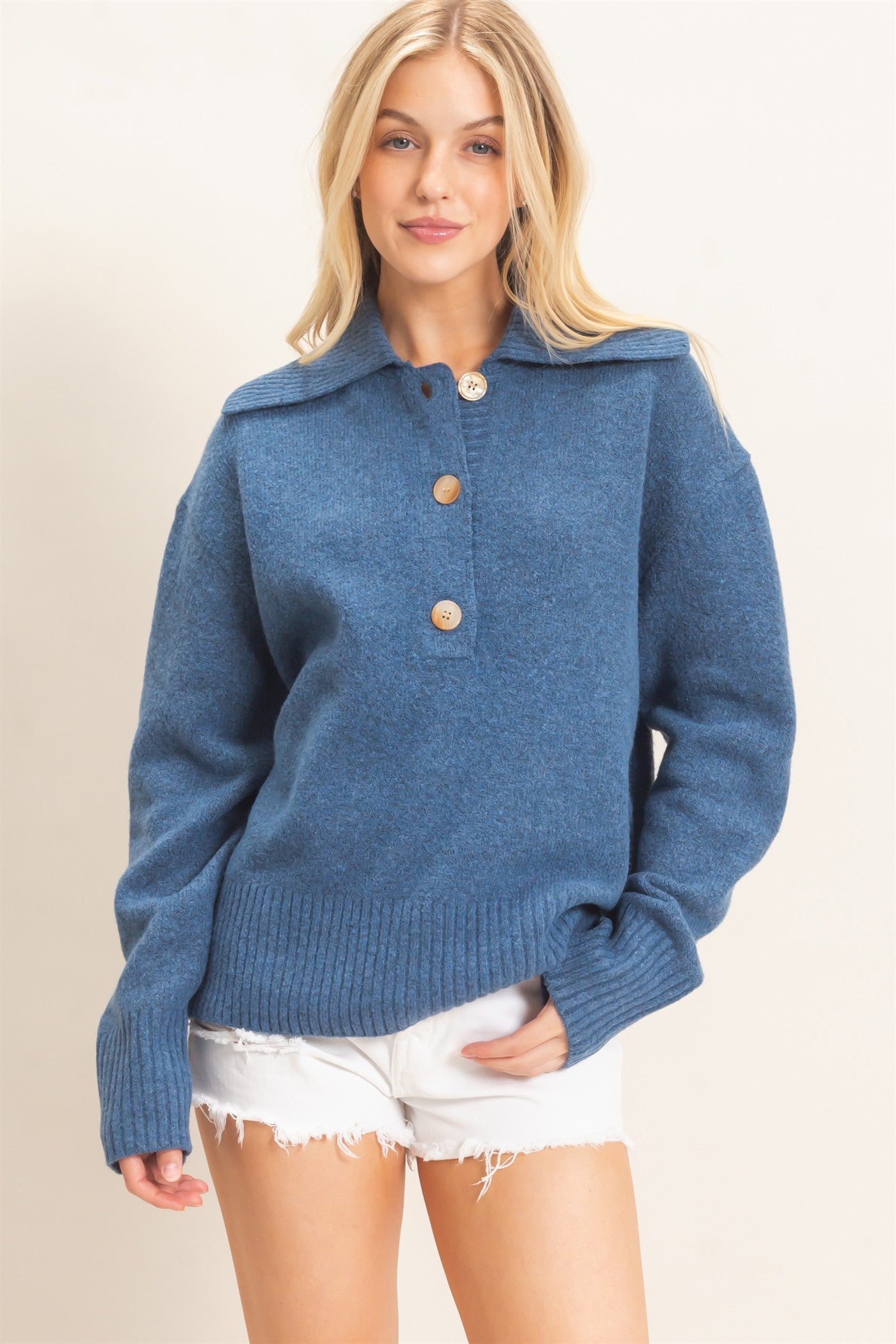 Wholesale Button-Up Collared Sweater Sweaters HF26E752 DARK NAVY HYFVE