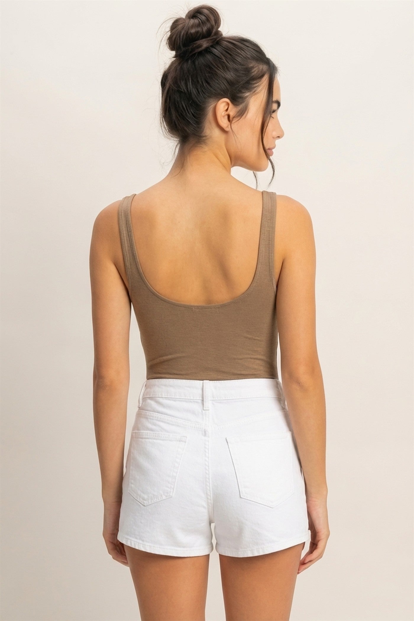 Wholesale Scoop Neck Tank Bodysuit Clothing Tops DZ24A855-D MOCHA BROWN DOUBLE ZERO