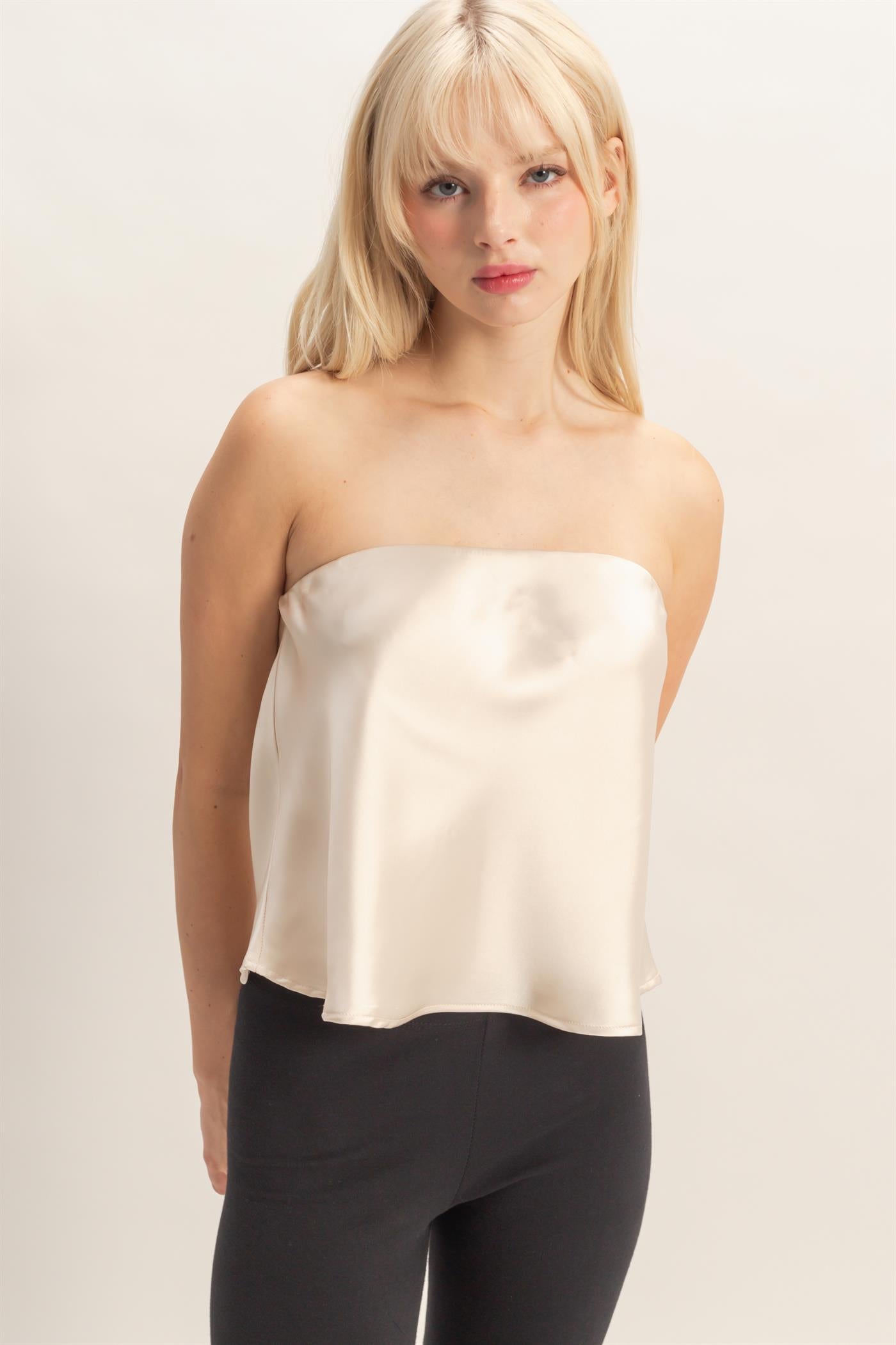 Wholesale Satin Strapless Tube Top Clothing Tops DZ26C398 ALPACA DOUBLE ZERO