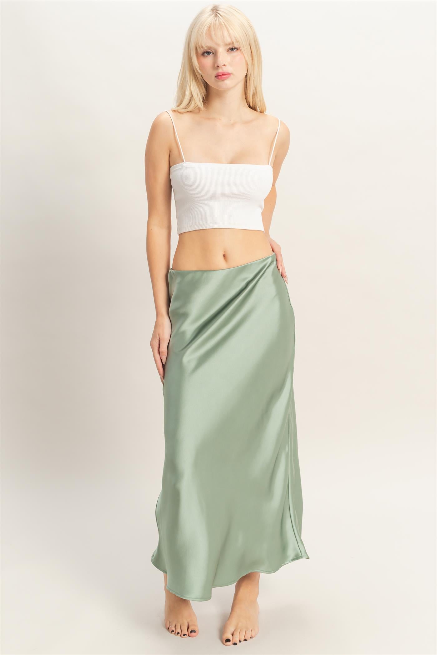 Wholesale Satin Midi Skirt Skirts DZ26A050 SAGE GREEN DOUBLE ZERO