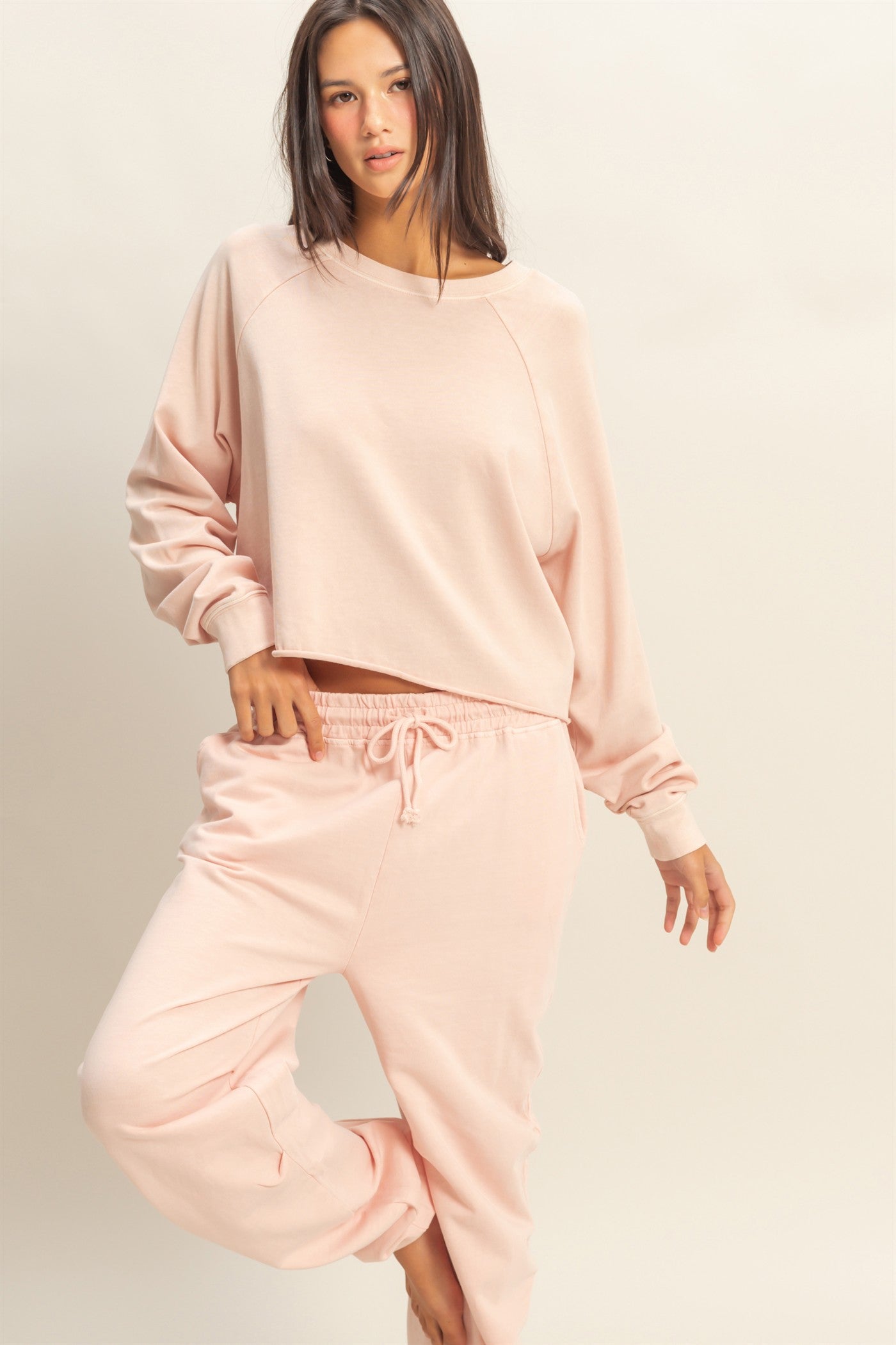 Wholesale Raglan Long Sleeve Top Clothing Tops DZ23G286 DUSTY PINK DOUBLE ZERO