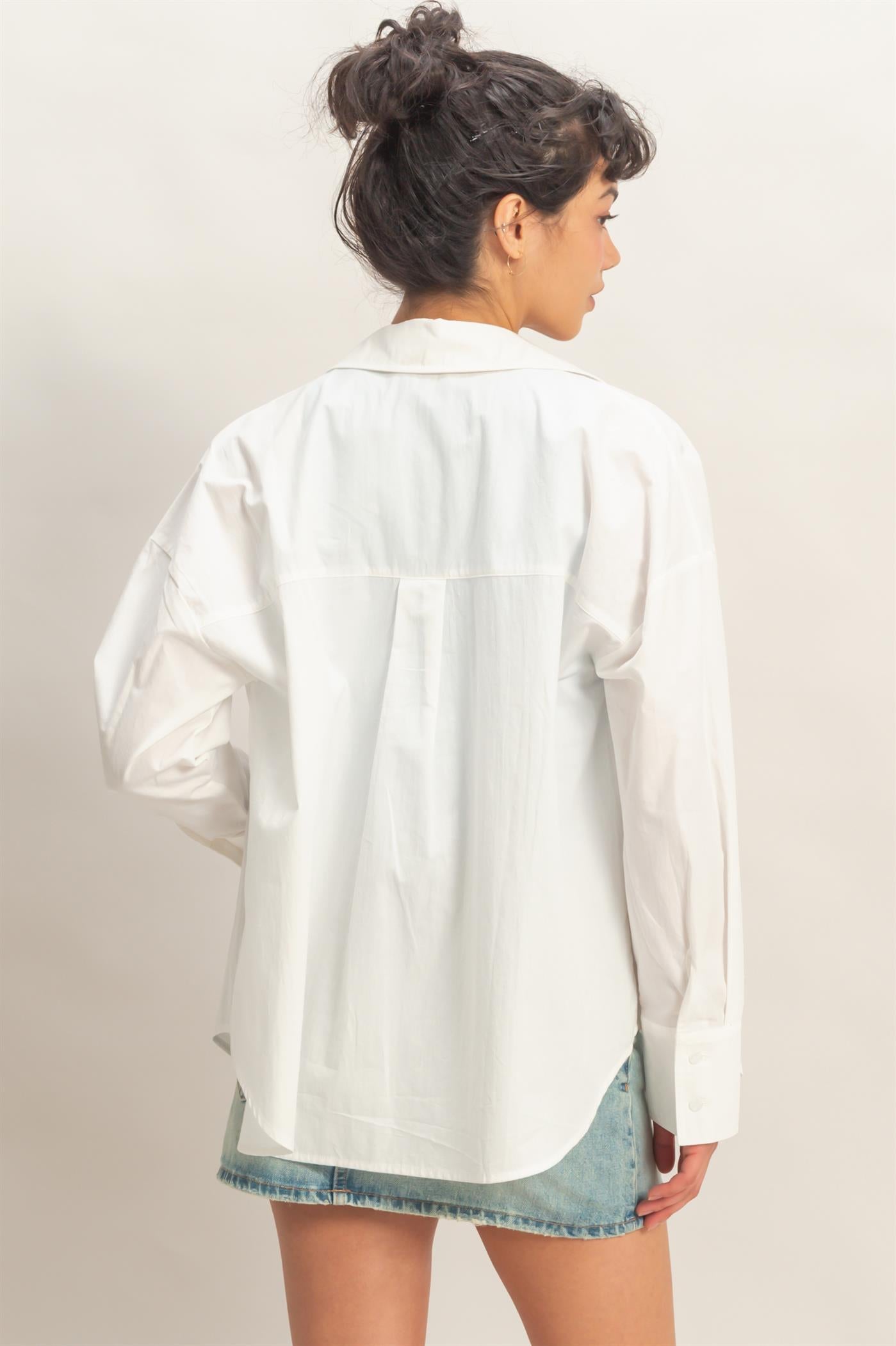 Wholesale Button Up Poplin Shirt Clothing Tops DZ26A330 WHITE HYFVE