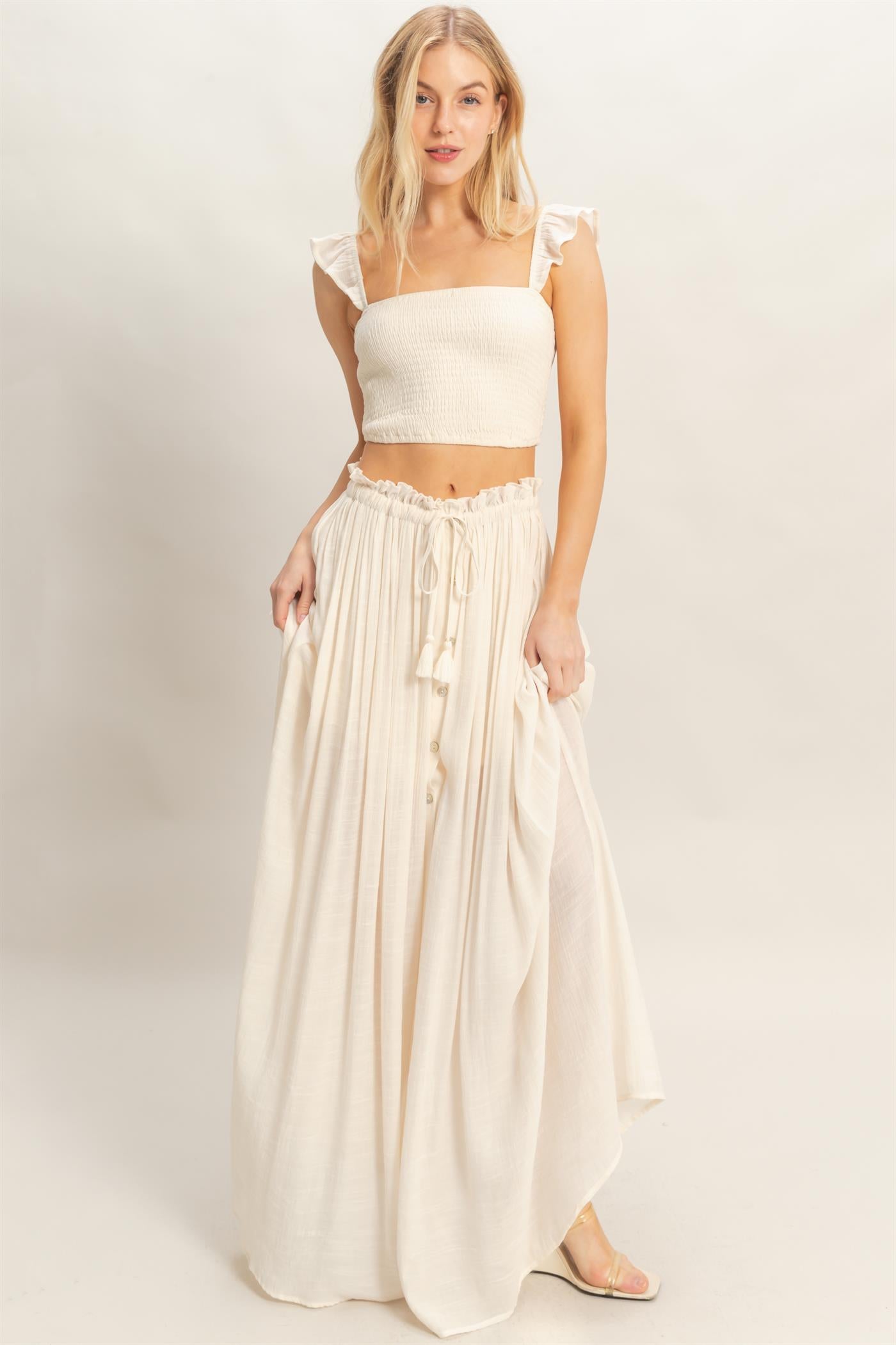 Wholesale Smocked Top & Maxi Skirt Set Clothing HF26C292-SET-D CREAM HYFVE