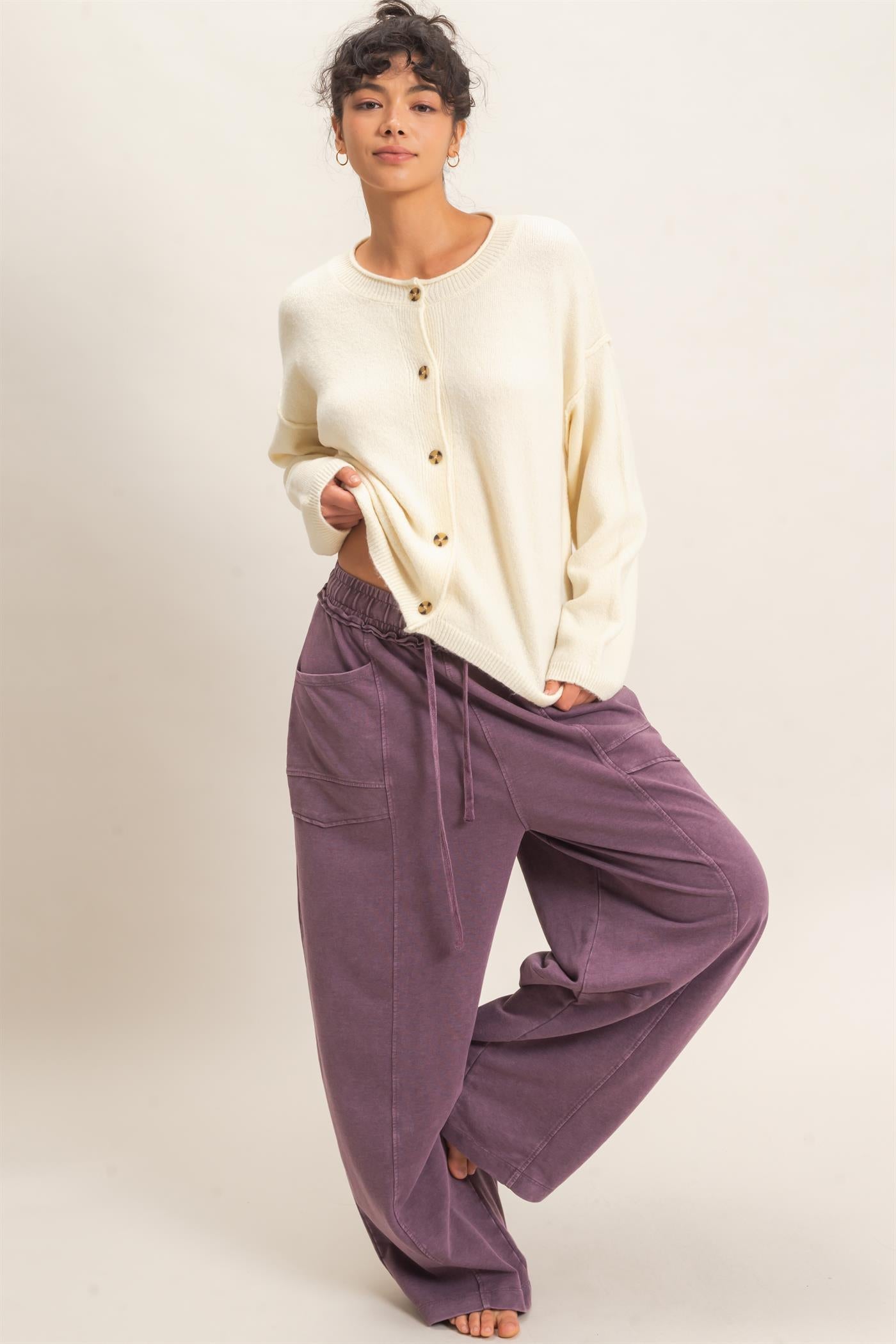 Wholesale Crew Neck Loose Fit Cardigan Cardigans DZ26E269 CREAM DOUBLE ZERO