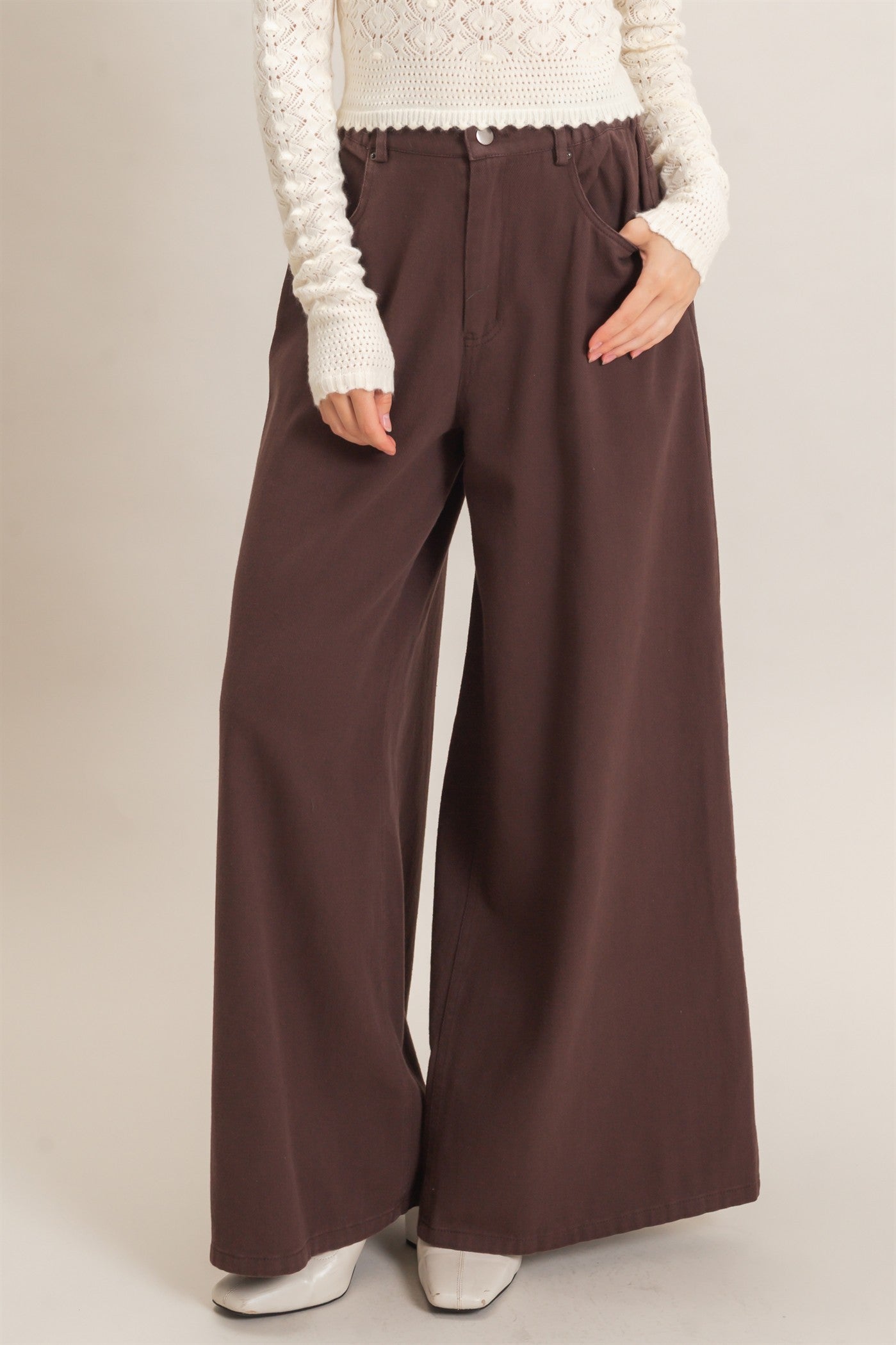 Wholesale Wide-Leg High-Rise Pants Pants HF26F222-D BROWN HYFVE