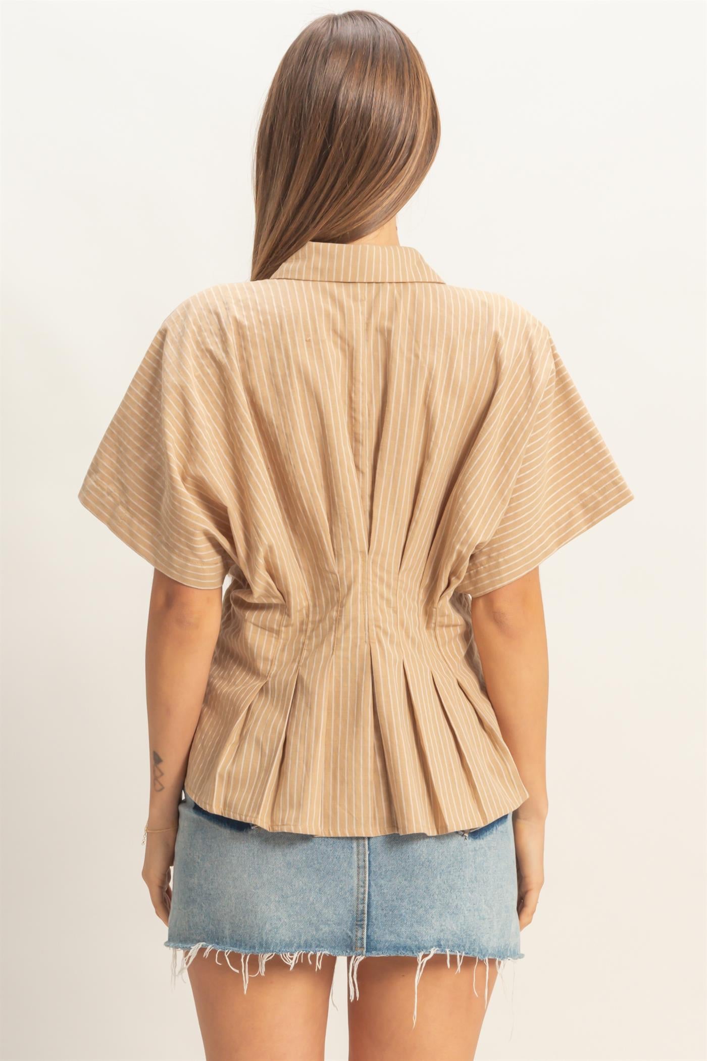 Wholesale Pleated Button-Up Shirt Shirts HF26A092 BEIGE DOUBLE ZERO