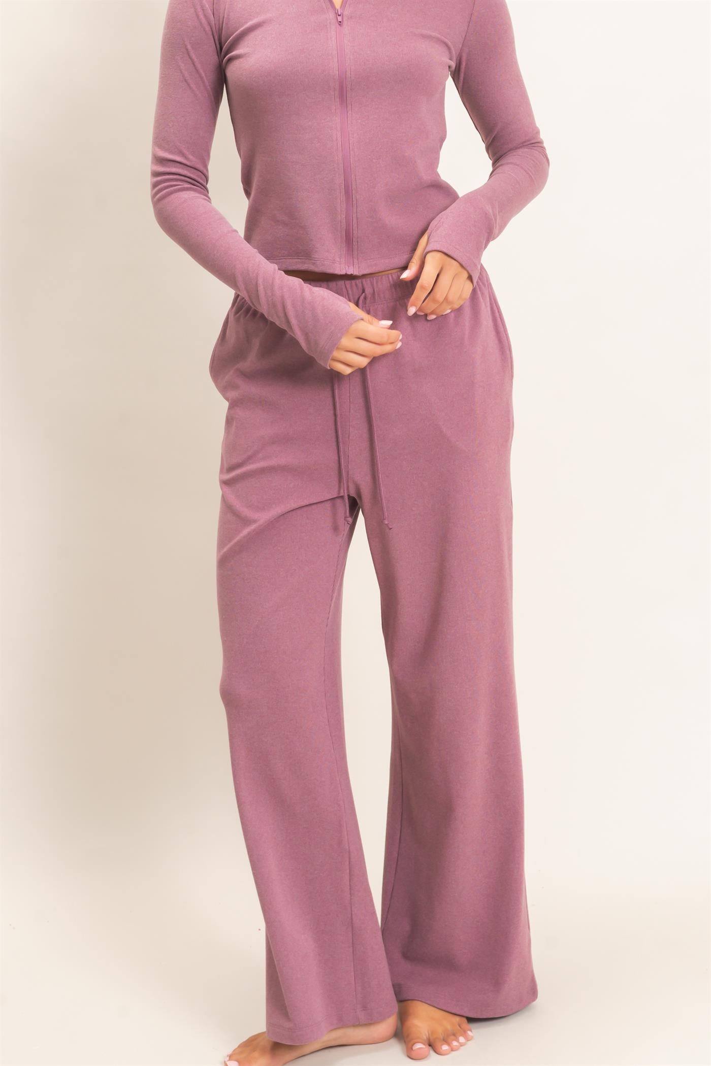 Wholesale Wide Leg Pants With Drawcord Pants DZ26E288 PLUM DOUBLE ZERO