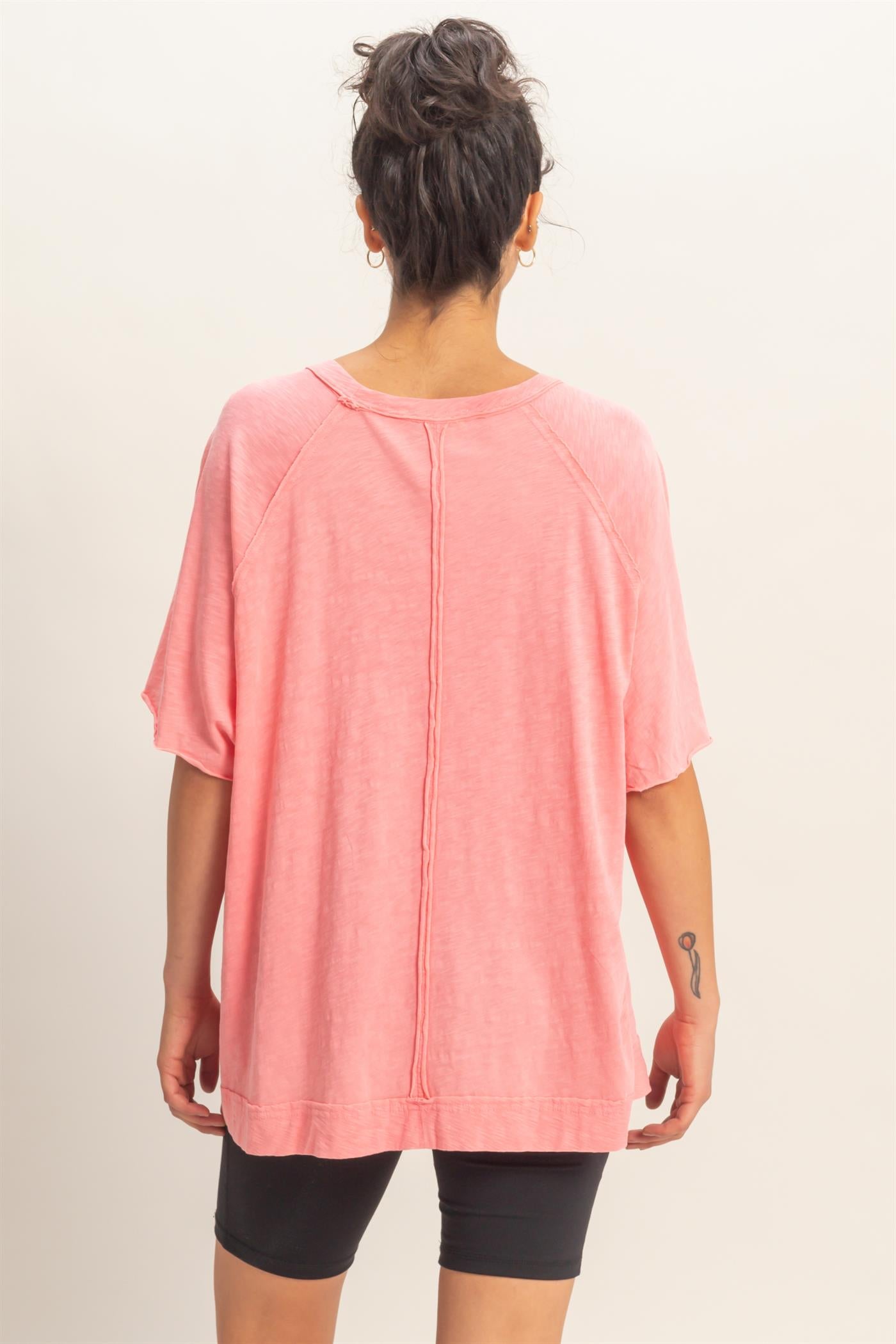 Wholesale Acid Washed Oversized Raw Edges Raglan Tee T-Shirts DZ26A333 TAFFY PINK DOUBLE ZERO