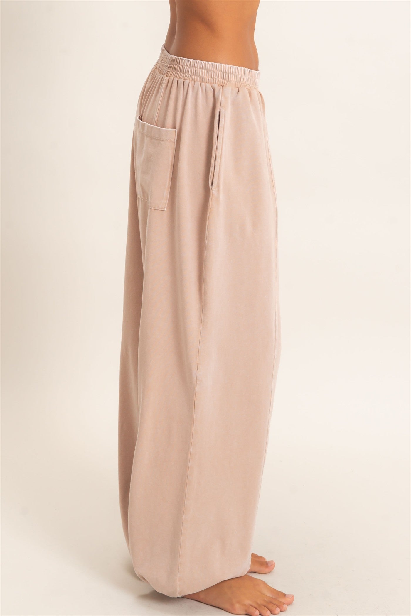 Wholesale Mineral Wash Elastic Waist Jogger Pants Joggers DZ26F405 DARK TAUPE DOUBLE ZERO