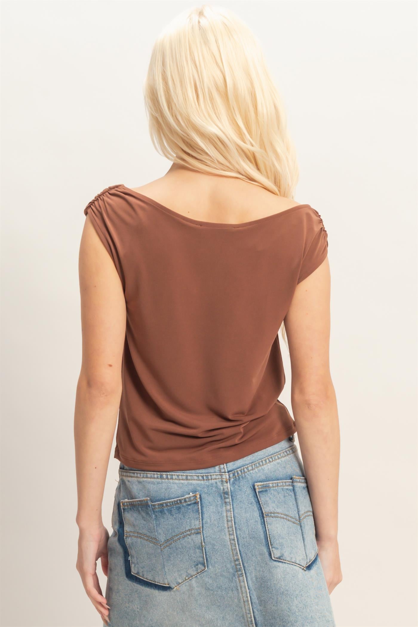 Wholesale Cowl Neck Sleeveless Top Clothing Tops DZ26C274 CHOCOLATE DOUBLE ZERO