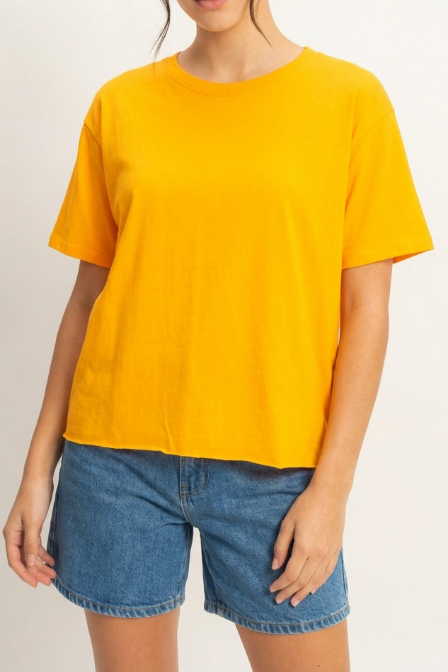 Wholesale Drop Shoulder Relaxed Fit Everyday Tee Clothing Tops DZ24A507 ORANGE DOUBLE ZERO