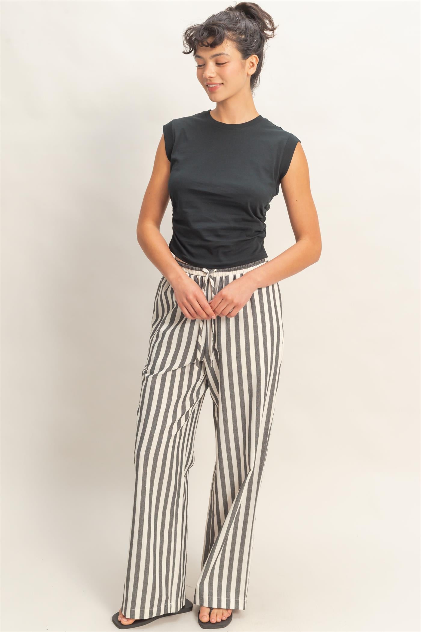 Wholesale Ruched Waist Sleeveless Cotton Top Clothing Tops DZ26C520 BLACK DOUBLE ZERO