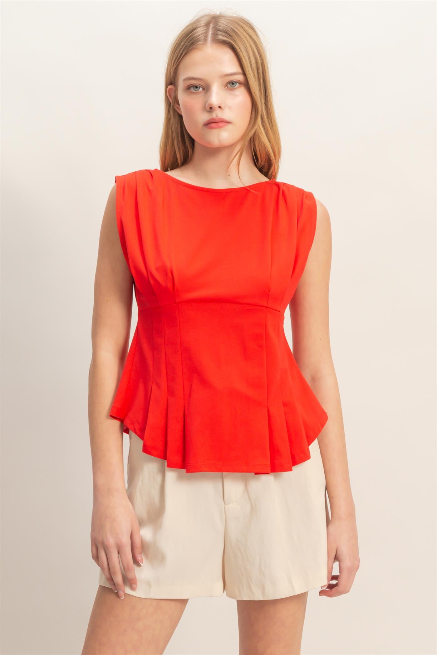 Wholesale Sleeveless Peplum Top Clothing Tops HF26A773 RED HYFVE