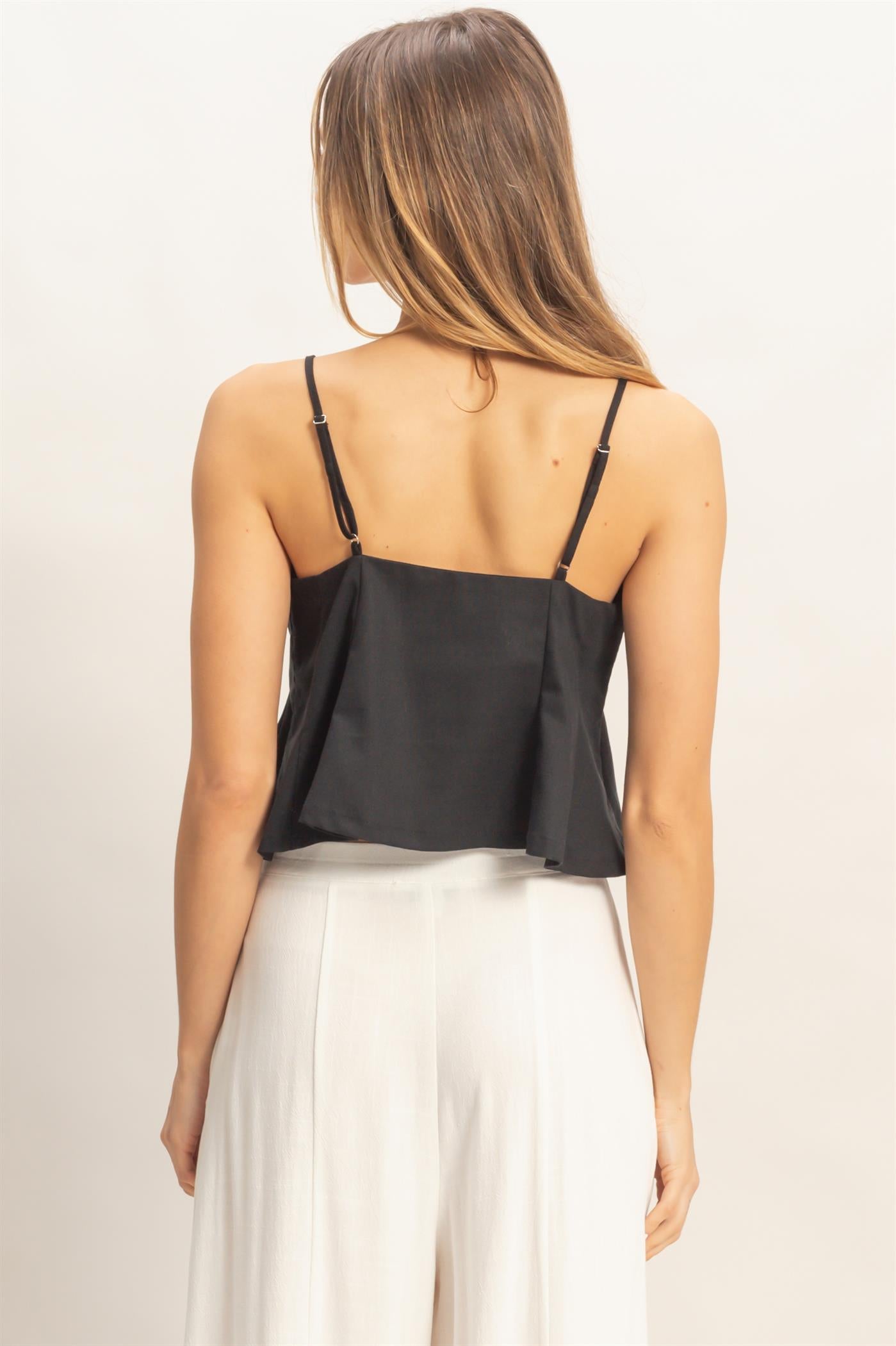 Wholesale Spaghetti Strap Peplum Top Blouses HF26A613 BLACK HYFVE