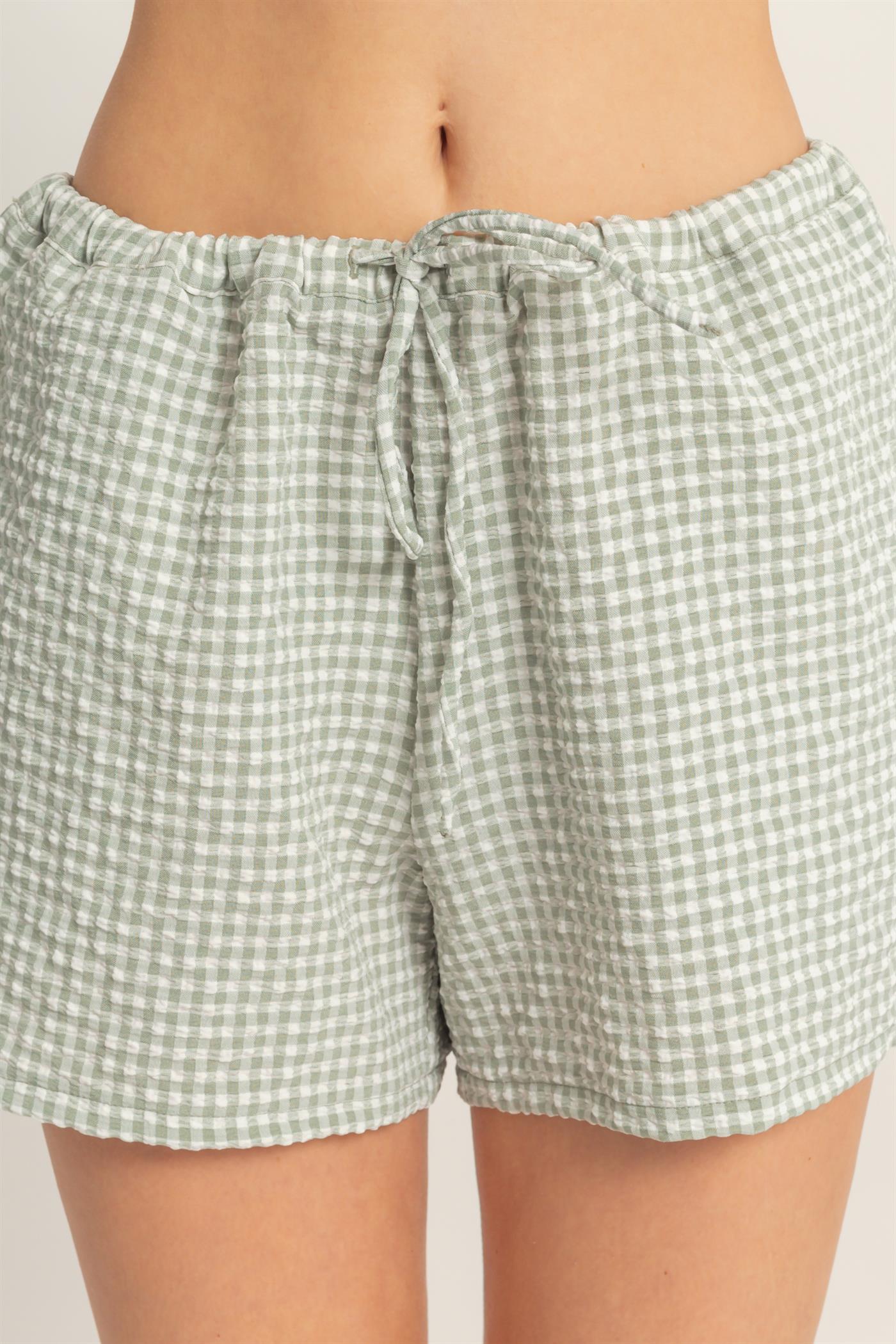 Wholesale Gingham Relaxed Fit Shorts Shorts DZ26A929 SAGE GREEN DOUBLE ZERO