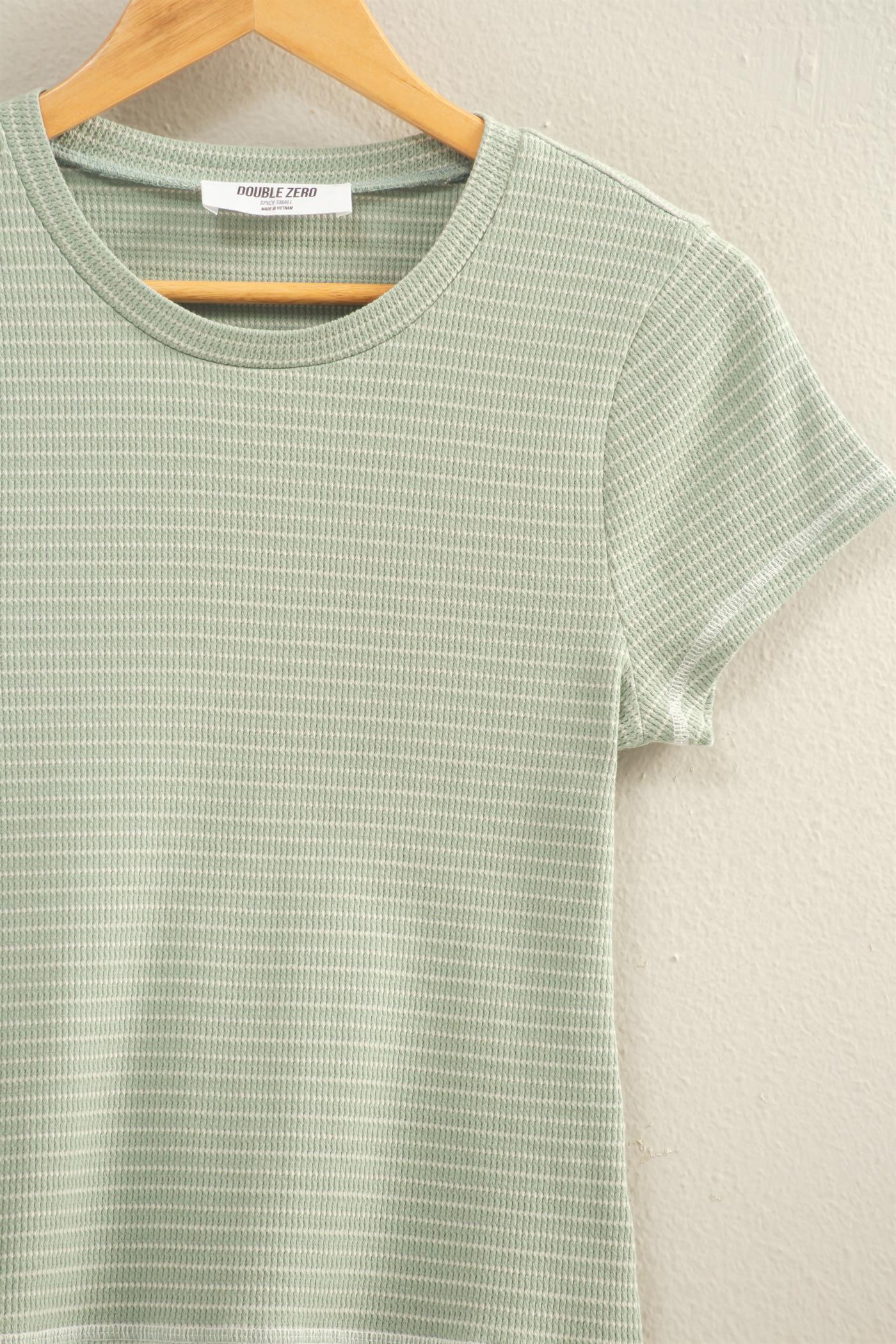Wholesale Striped Ribbed Crew Neck Top Clothing Tops DZ26C281 SAGE GREEN DOUBLE ZERO