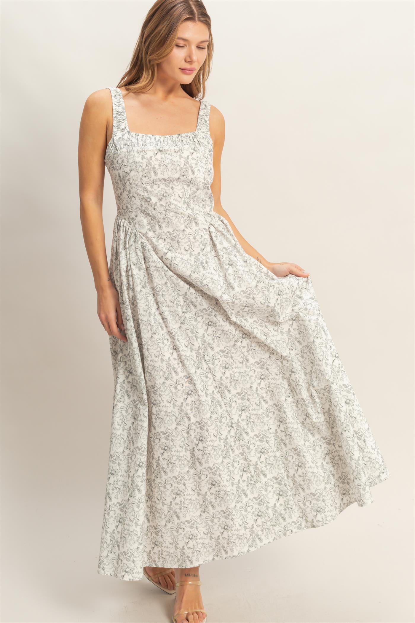 Wholesale Floral Print Empire Waist Dress Dresses HF26A153-D BLACK HYFVE