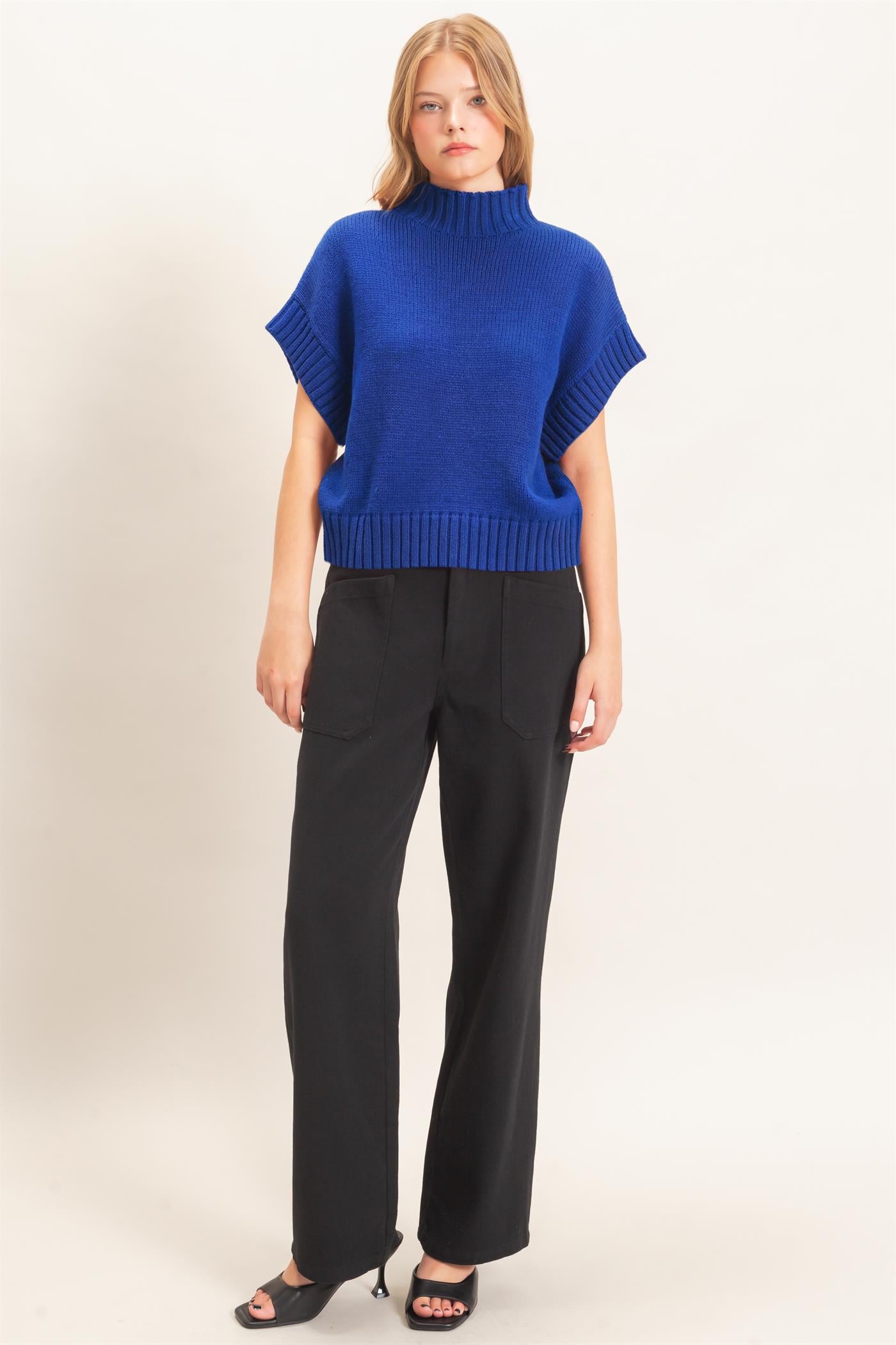 Wholesale Ribbed Mock Neck Sweater Vest Sweaters HF26F186-D ROYAL BLUE HYFVE