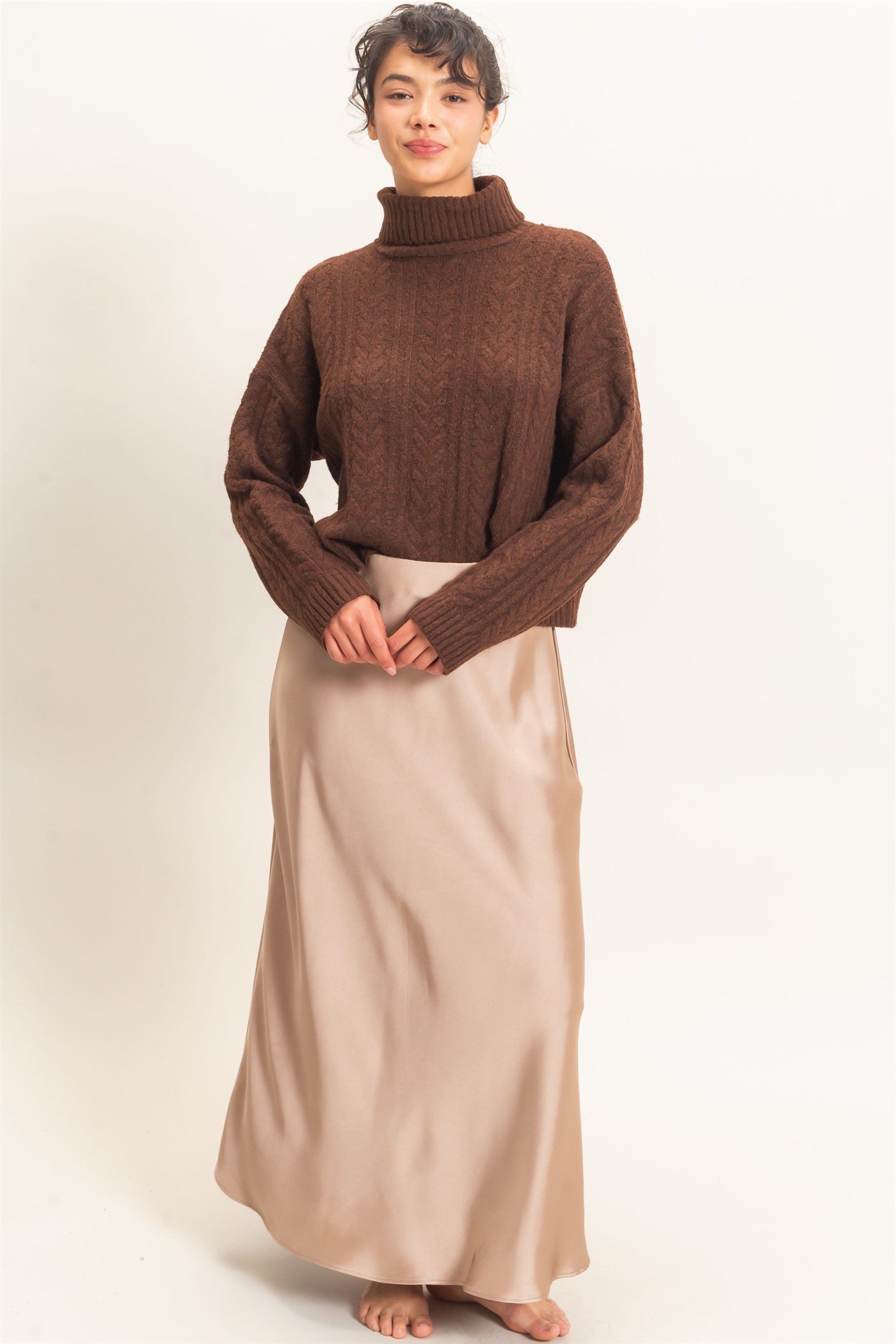 Wholesale Satin Maxi Skirt Skirts DZ26C970 DARK TAUPE DOUBLE ZERO