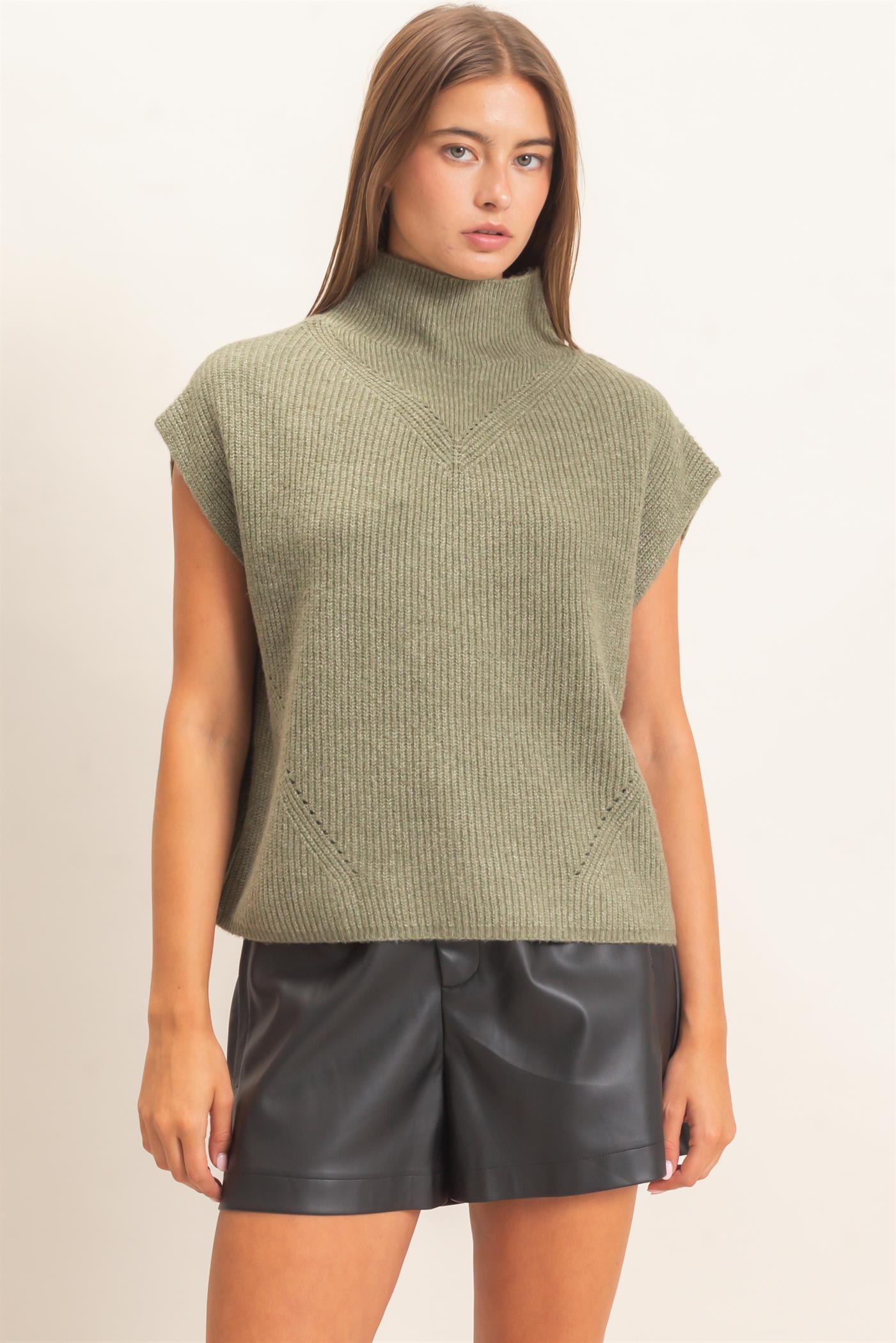 Wholesale Sleeveless High Neck Sweater Sweaters DZ26E295 OLIVE DOUBLE ZERO