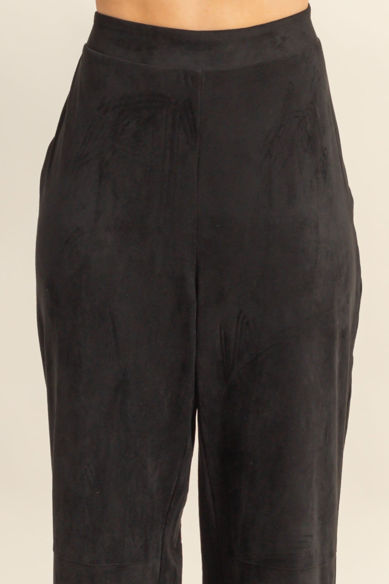 Wholesale Suede Wide-Leg Pants With Tailored Fit Pants HF26A592 BLACK HYFVE