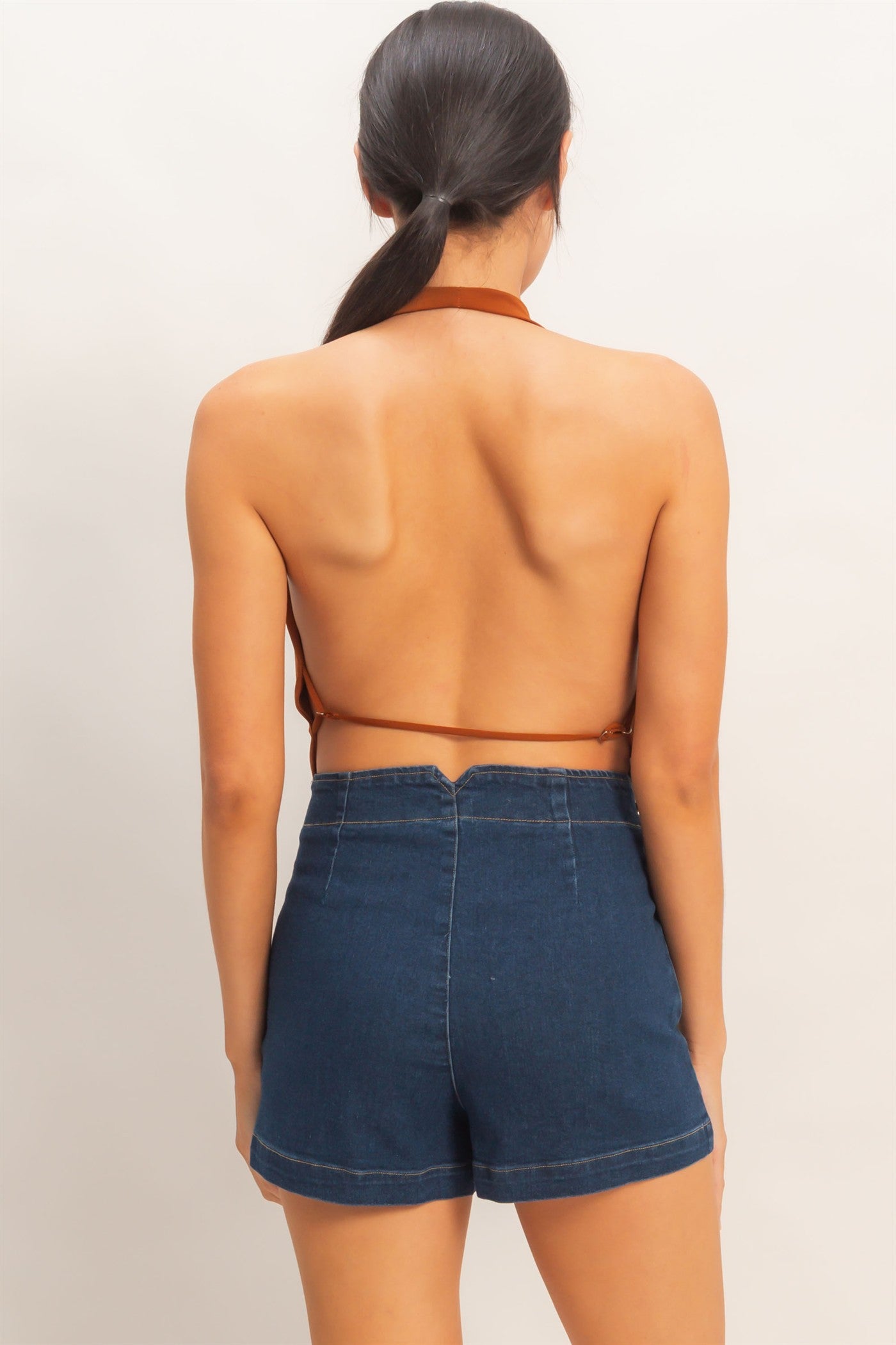 Wholesale Draped Halter Neck Top Clothing Tops HF26E353 BROWN HYFVE